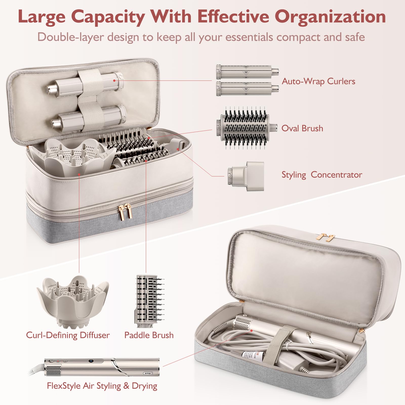 Travel Carrying Case for Hair Dryer Shark Flexstyle Dyson Airwrap Brush Double-Layer Hair Accessories Tools Storage Bag for Revlon Hairdryer Styler Organizer