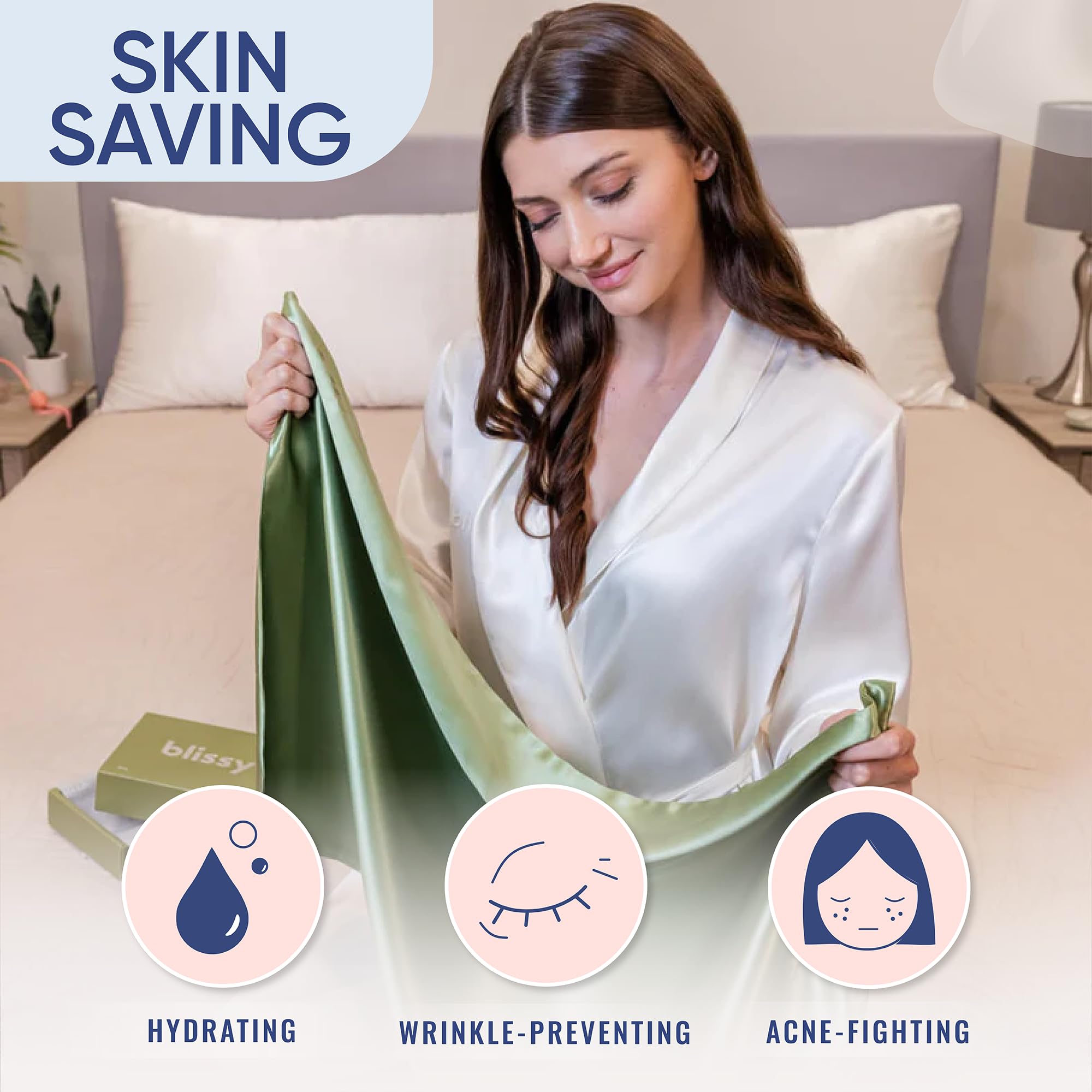 Blissy Silk Pillowcase - 100% Pure Mulberry Silk - 22 Momme 6A High-Grade Fibers - Silk Pillow Cover for Hair & Skin - Regular, Queen & King with Hidden Zipper (Queen, Champagne)