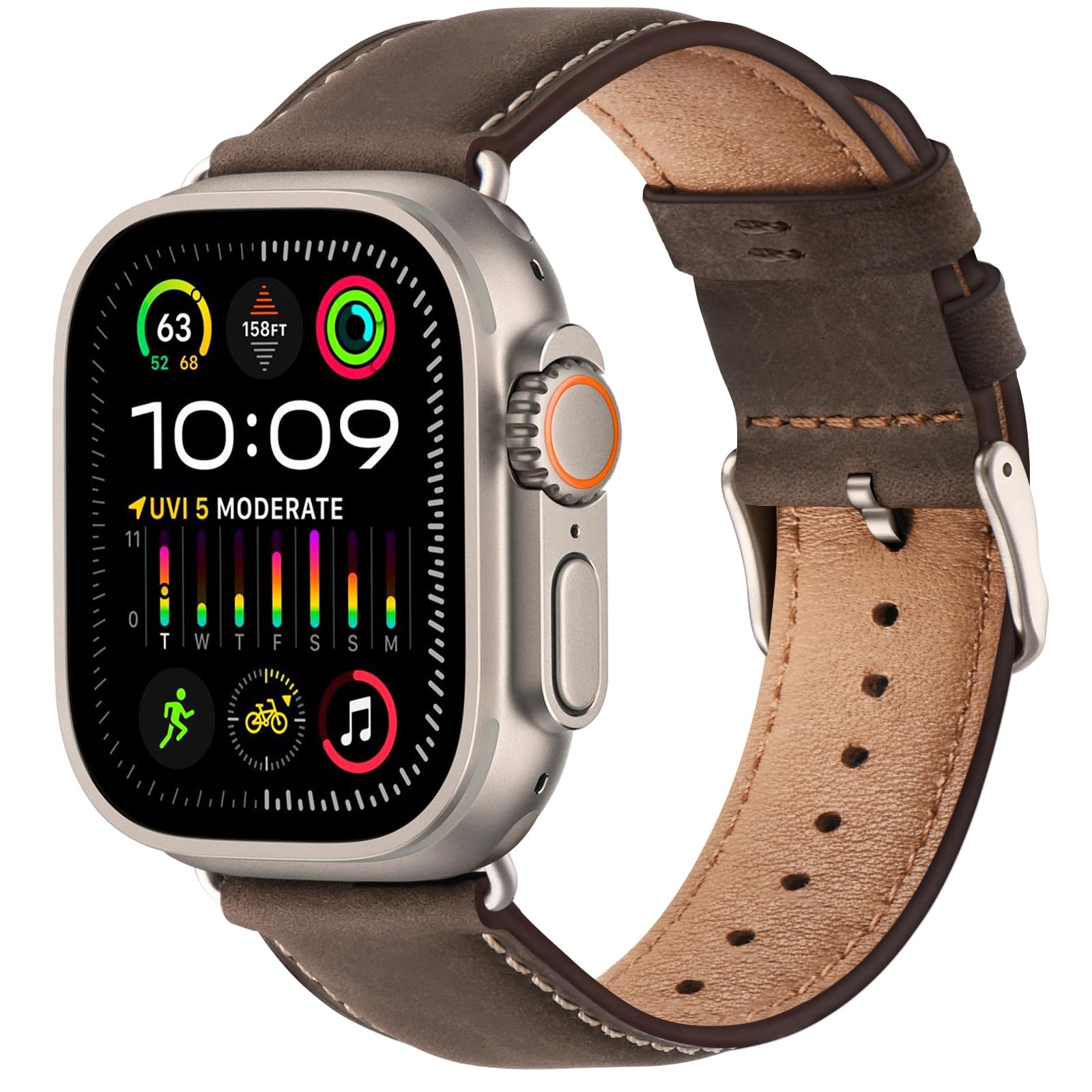 Bestig Compatible with Apple Watch Band 49mm 46mm 45mm 44mm 42mm(Series 3 2 1) Apple Watch Leather Bands Genuine Leather for iWatch Strap Ultra Series 10 9 8 7 6 5 4 SE Women Man-Redbrown/Black