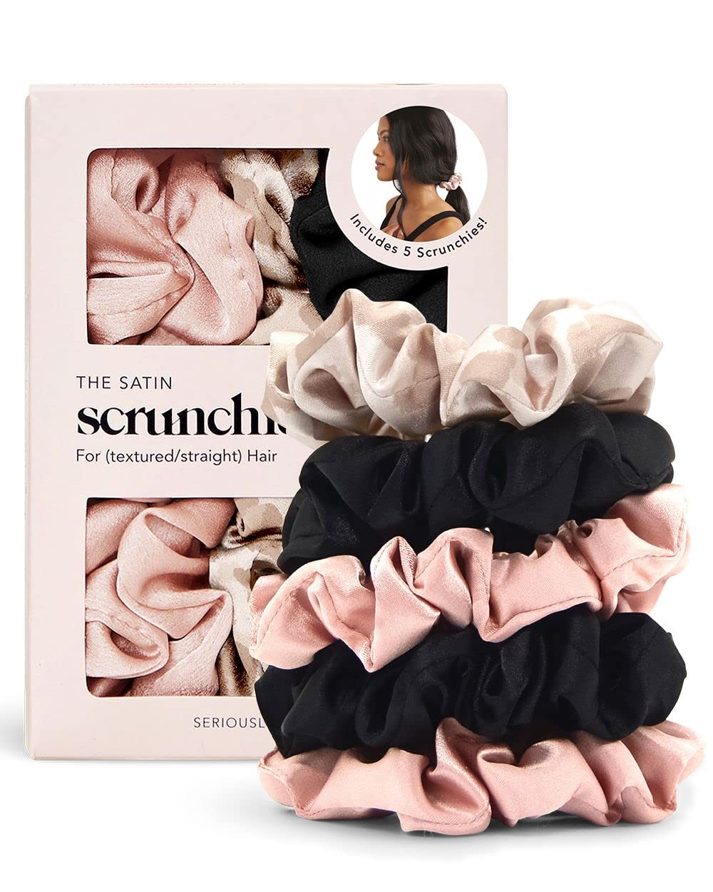 Kitsch 5 Count Velvet Hair Scrunchies for Women - Hair Ties for Thick Hair, Girls, Women, Cute Scrunchies, Soft Hair Accessories, Blush/Mauve