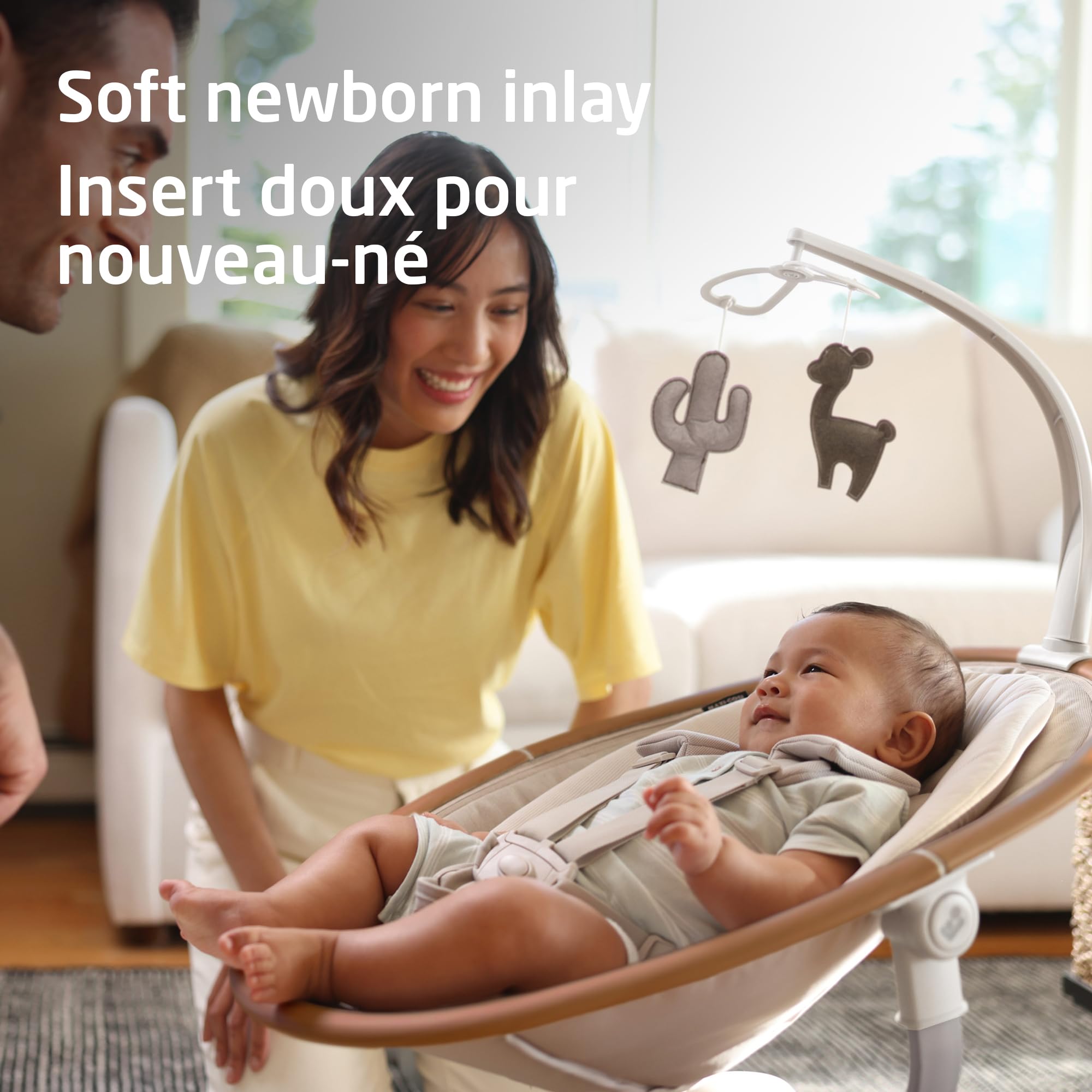 Maxi-Cosi Cassia Baby Swing, infant swing, automatic motion sensor, music, toys, recline, portable, 360 degree rotation, lightweight & foldable, Horizon Sand