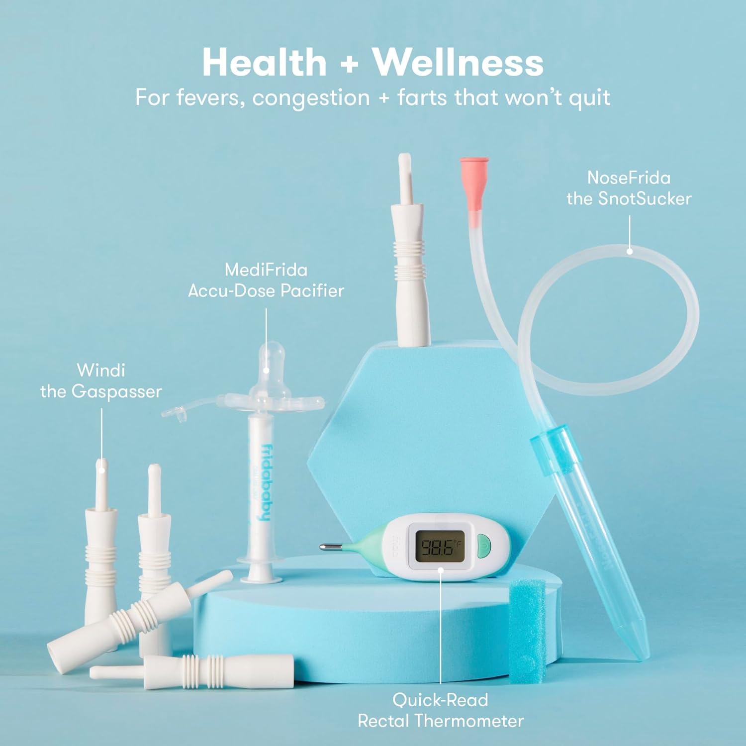 Frida Baby Ultimate Baby Kit | Baby Essentials Gift Set Includes Wellness, Sick Day, Gas Relief Essentials, Grooming Tools & Teething Toys