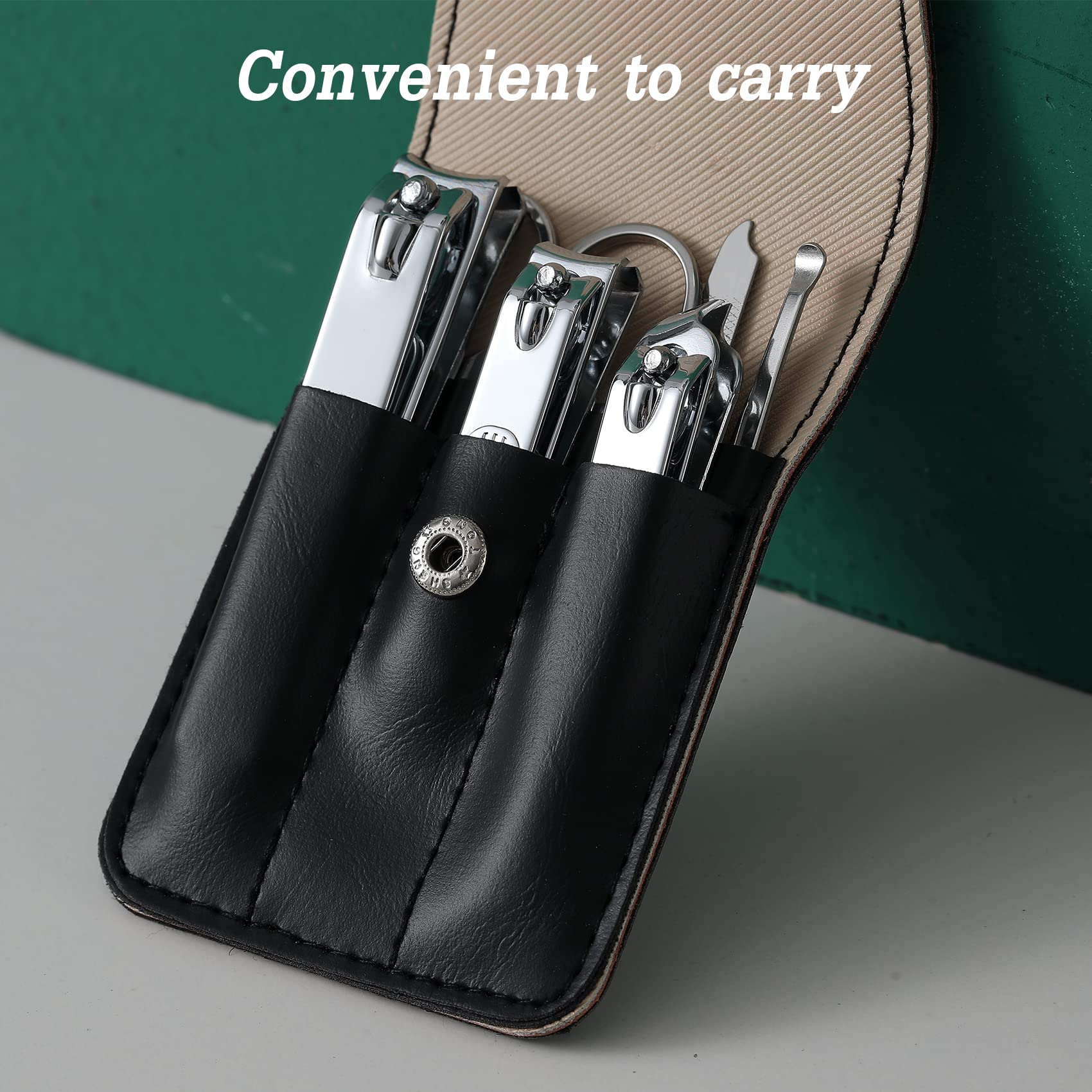 Nail Clipper Set, 6 Pcs Toenail Clippers, Stainless Steel Fingernail Clipper, and PU Leather Manicure Set, Gift Ideas (Beige)