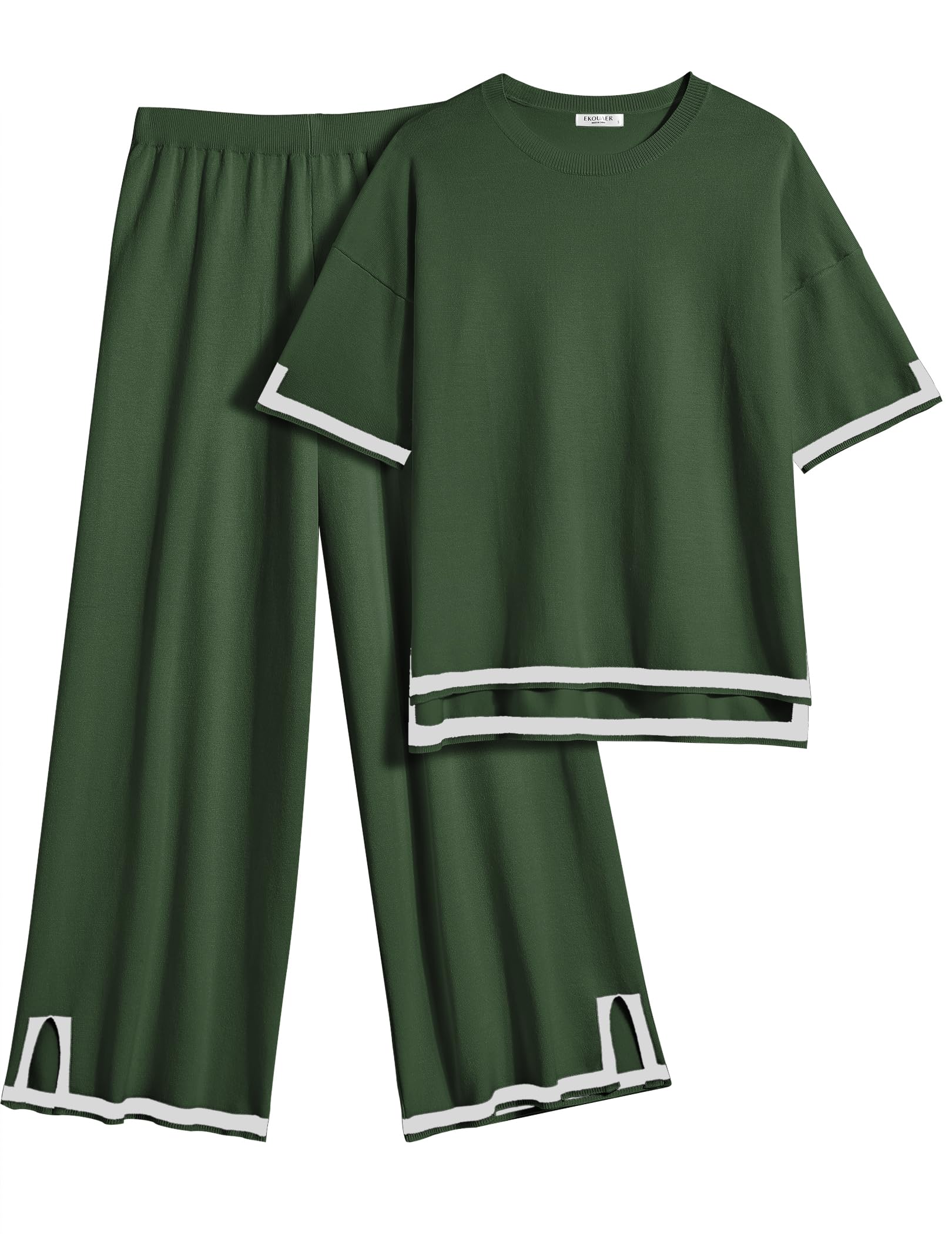 Ekouaer Lounge Set for Women 2 Piece Sets Loungewear Set Outfits Knit Sweater Sets Wide Leg Long Pants Pajama Set