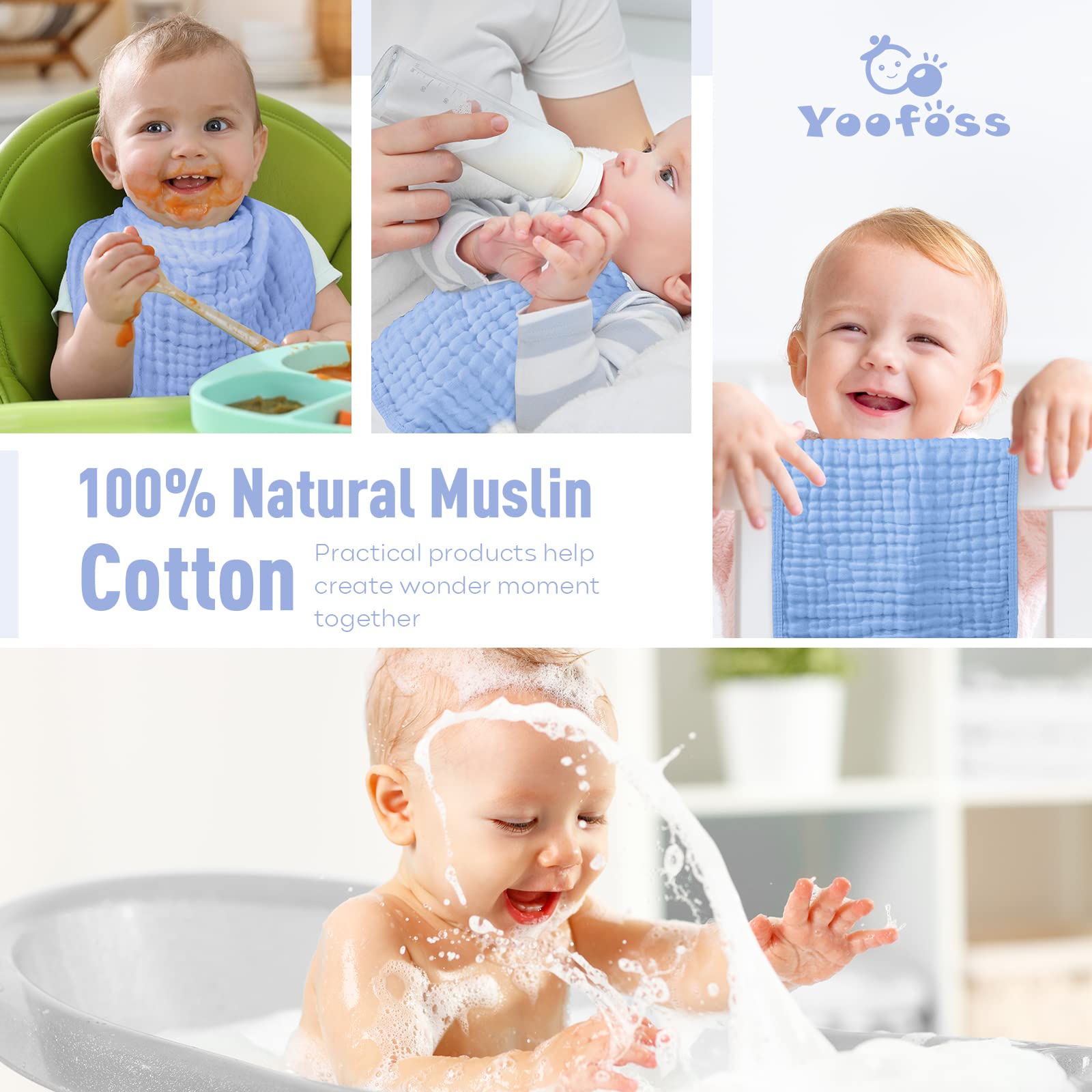 Yoofoss Muslin Burp Cloths for Baby 10 Pack 100% Cotton Baby Washcloths for Boys Girls Large 20&