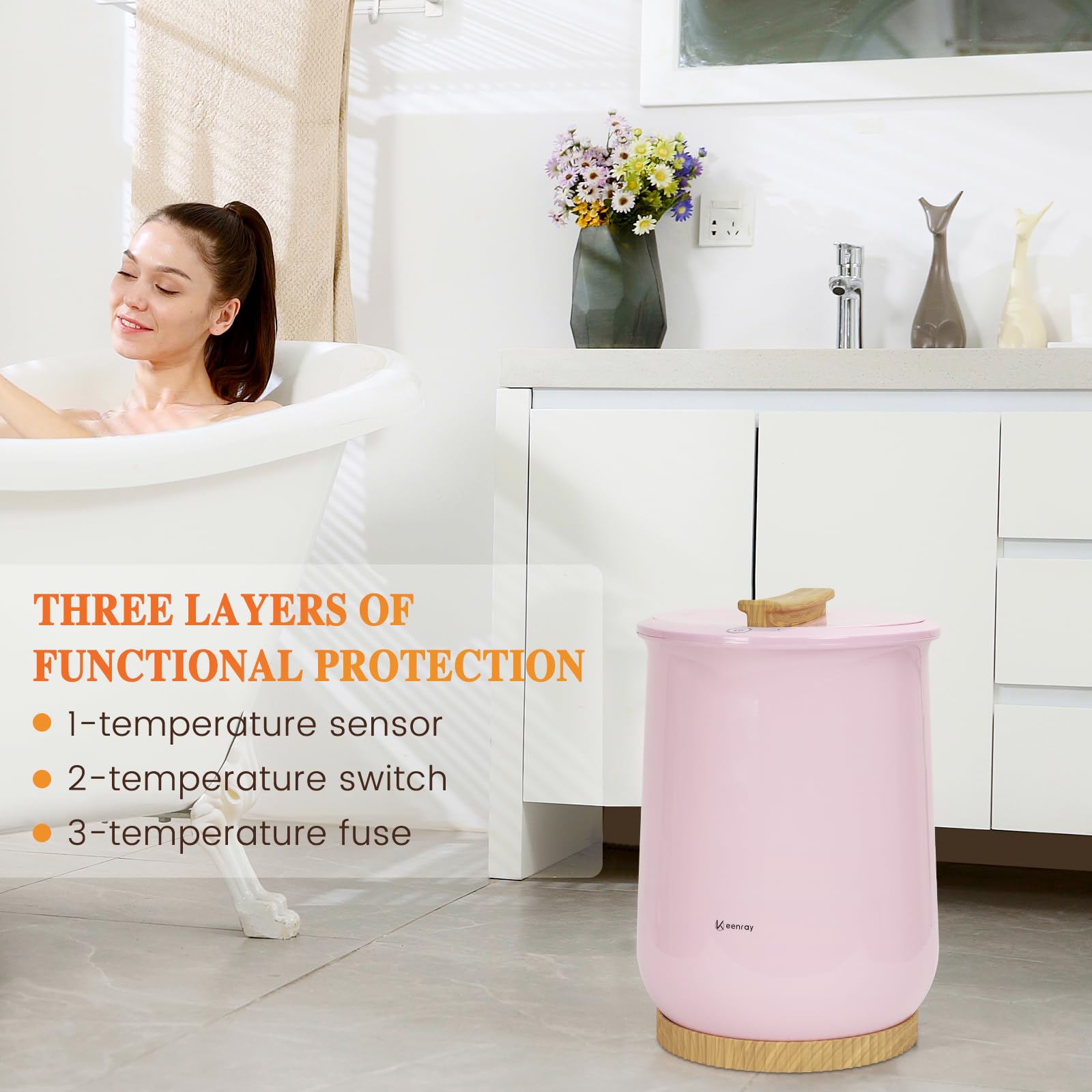 Keenray Towel Warmer, Luxury Towel Warmer Bucket, Large Towel Warmer for Bathroom, Auto Shut Off, Fits Up to Two 40"X70" Oversized Towels, Bathrobes, Blankets, PJ&