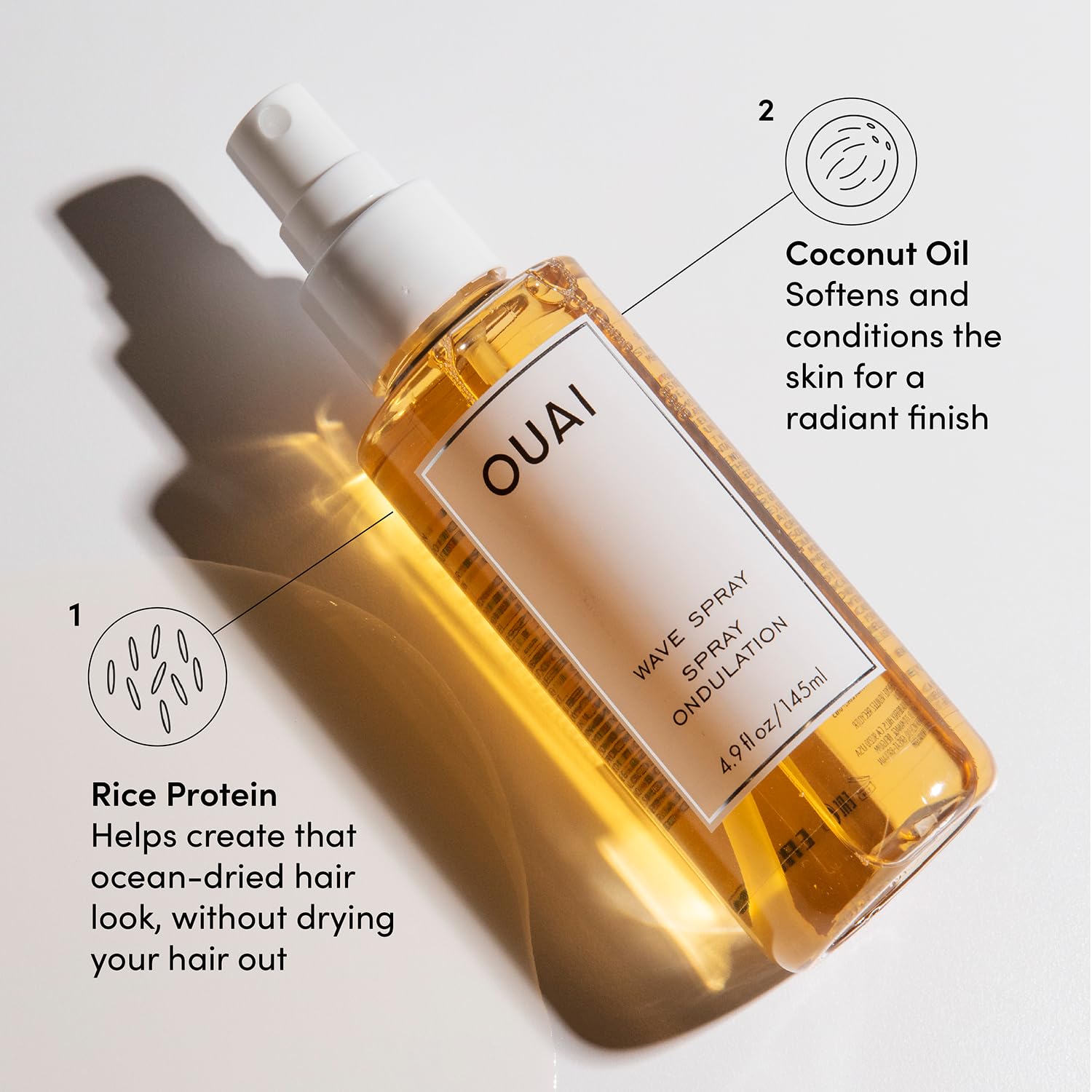 OUAI Wave Spray - Coconut Oil & Rice Protein Texture Mist for Voluminous Beach Waves with Shine - Paraben Free, Safe for Color & Keratin-Treated Hair (4.9 fl oz)