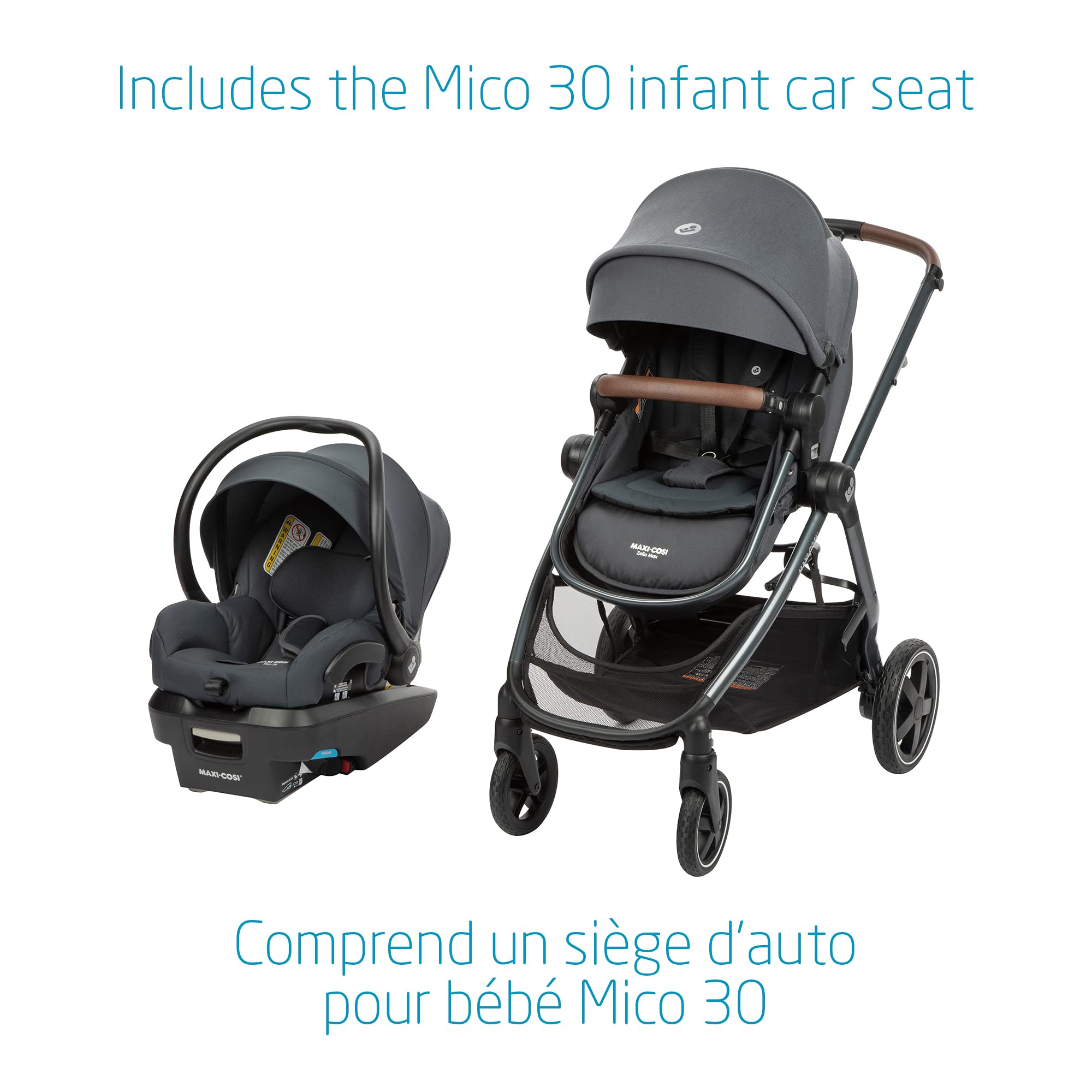 Maxi-Cosi Zelia Max 5-in-1 Modular Travel System, Carraige mode, Reversible toddler seat, Use from birth, Mico infant car seat (included), Polished Pebble
