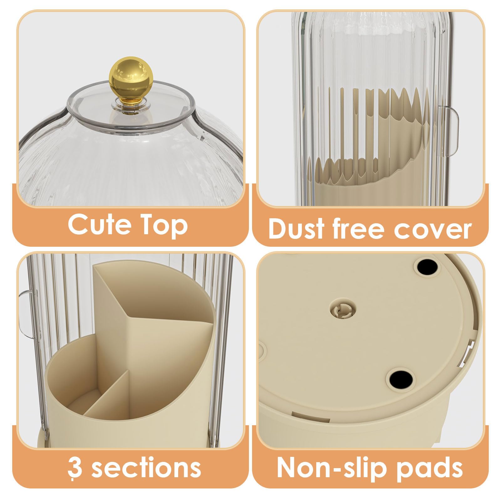 Makeup Brush Holder Organizer with Lid,360 Rotating Clear Dustproof Makeup Brushes Organizer for Vanity Desktop Bathroom Countertop (Transparent)
