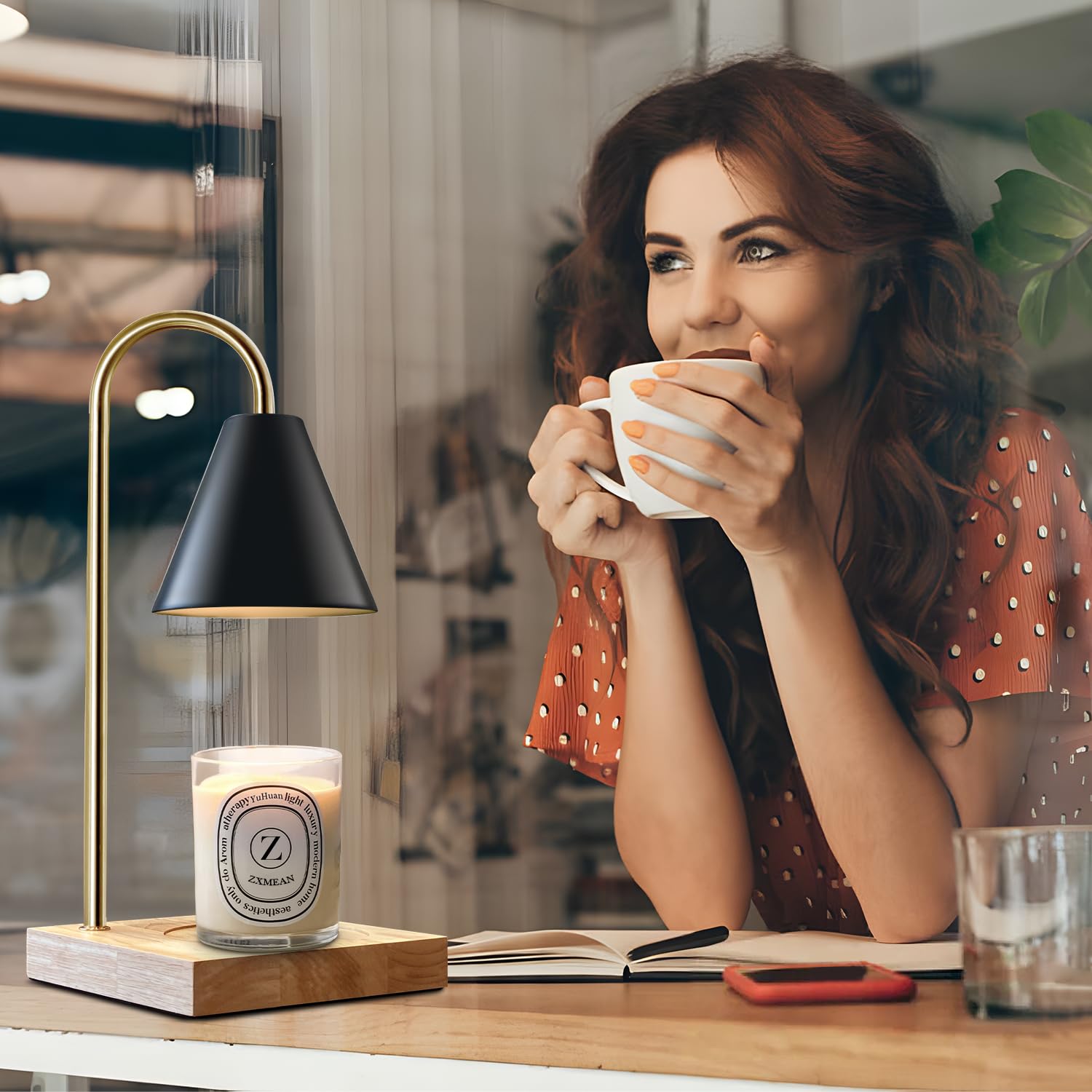 Candle Warmer Lamp with Dimmer, Electric Candle Warmer for Jar Candles, Bedroom Home Decor, 2H/4H/8H Timer Adjustable Height with 2 Bulbs, (Amber)