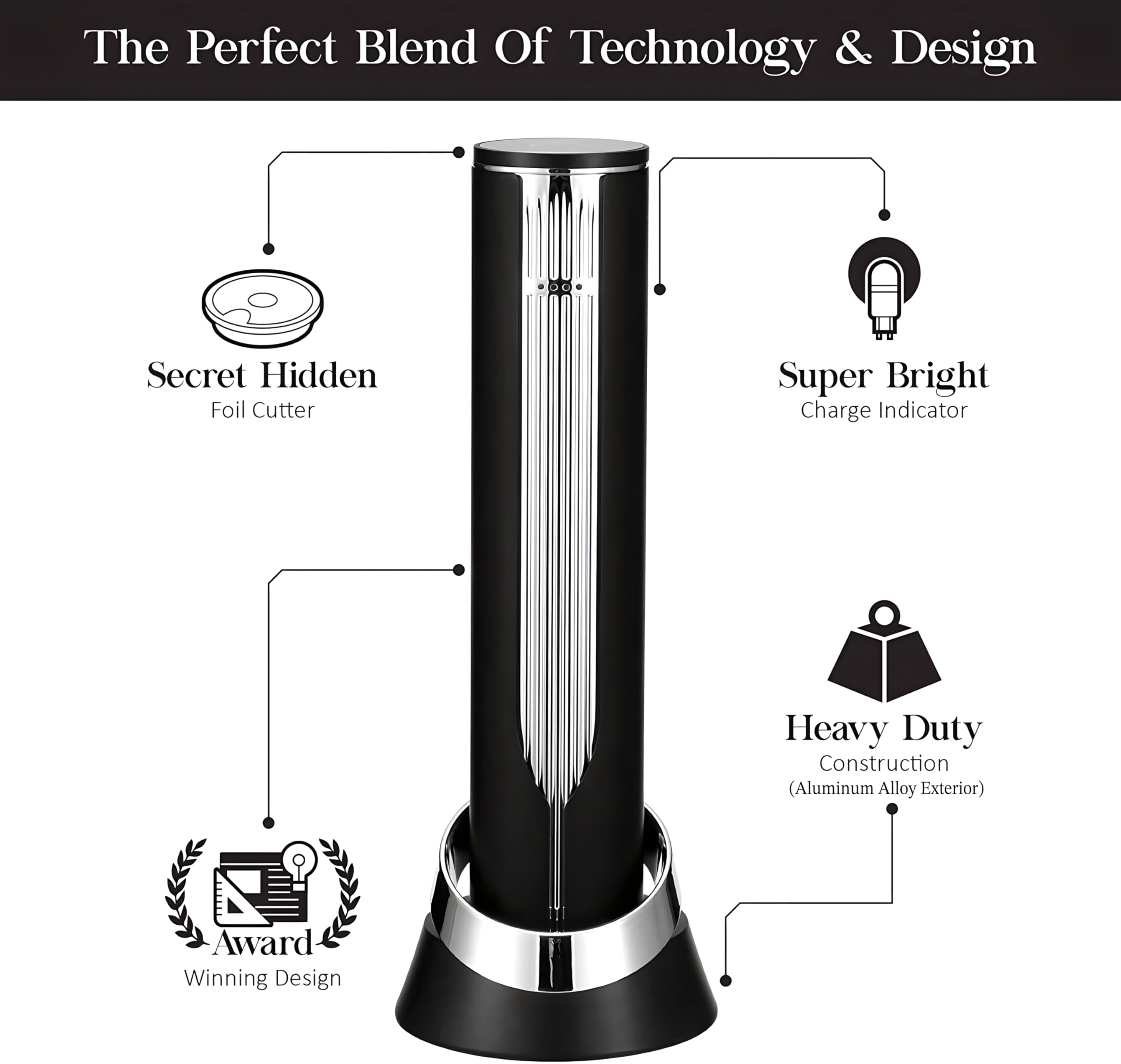 LINKSTYLE OPENERO Electric Wine Bottle Opener, Luxury Automatic Wine Corkscrew with Foil Cutter and Charging Base, Premium Metals with Elegant Gift Box, Home Bar Accessories for Wine Lovers, Gold