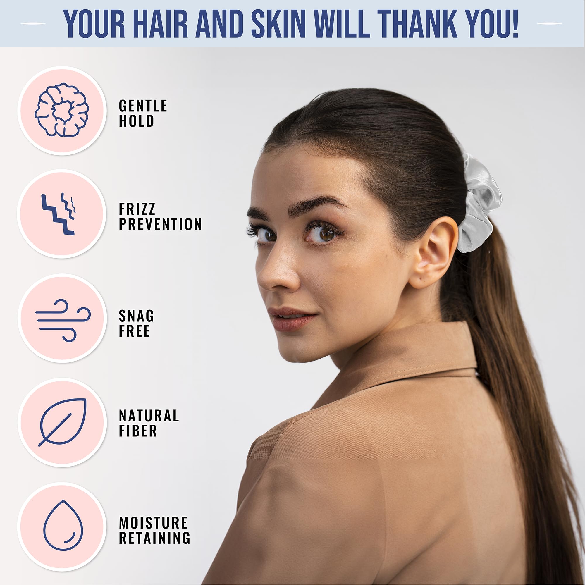 Blissy Silk Scrunchies (3 Pack) - 100% Pure Mulberry Silk - 22 Momme 6A High-Grade Fibers - Silk Scrunchie for Straight & Curly Hair - Preventing Breakage, Tangling, & Creasing (Rose Skinny)