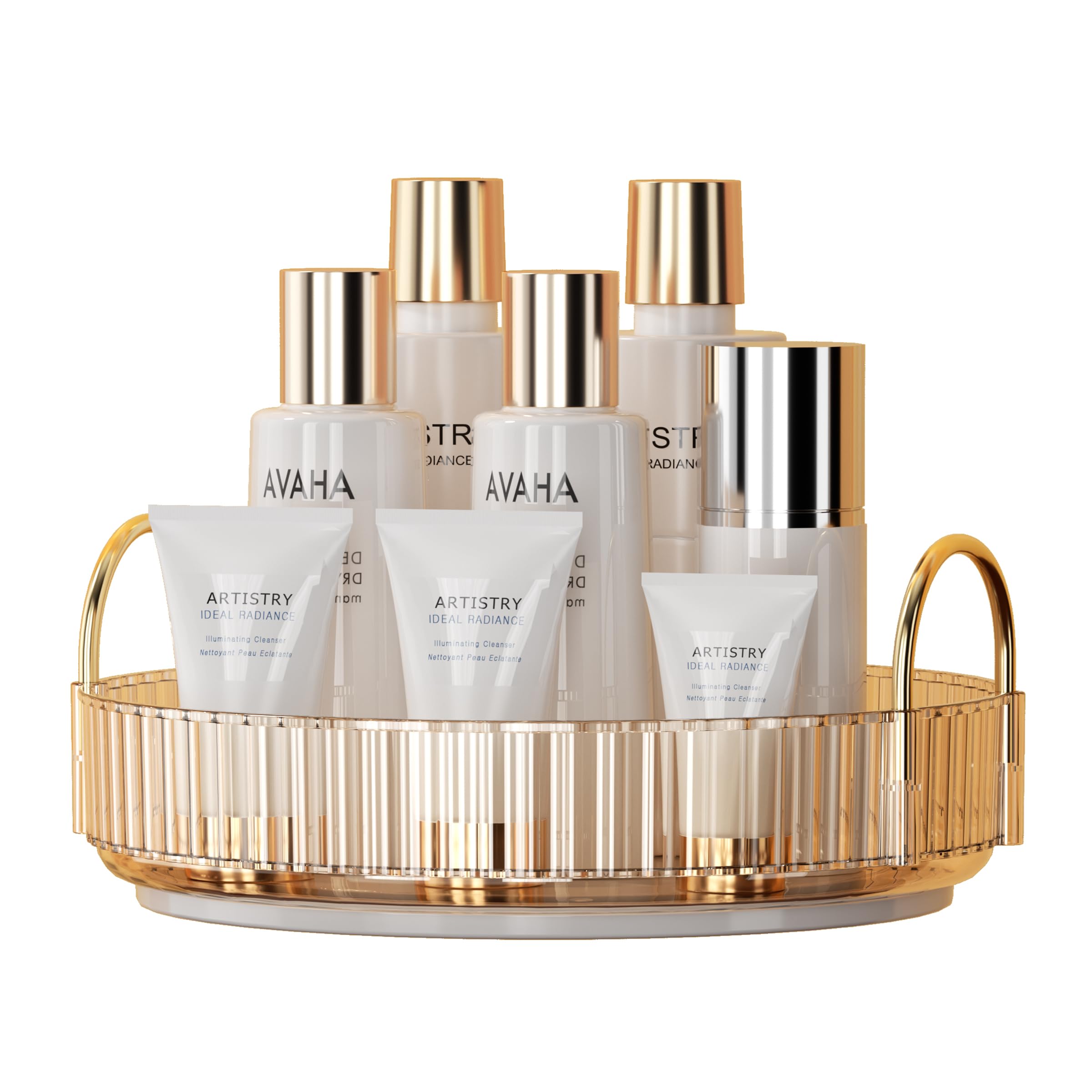 YCIA&DONE 360 Rotating Makeup Organizer and Storage for Vanity Bathroom Countertop, High Capacity Cosmetic Skincare Perfume Organizer for Dresser Lazy Susan Organizers(Clear White,2 Tiers)