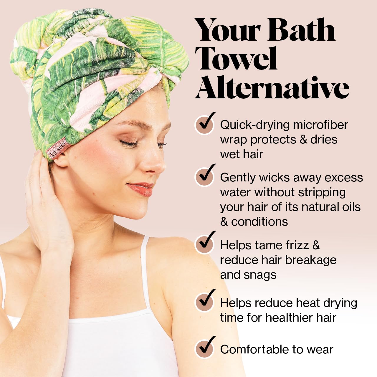 Kitsch Microfiber Hair Towel Wrap - Quick Dry Curly Hair Wraps for Women Wet Hair | Microfiber Towel for Hair | Hair Drying Towel Wrap | Hair Towels for Women | Hair Turban for Wet Hair (Blush)