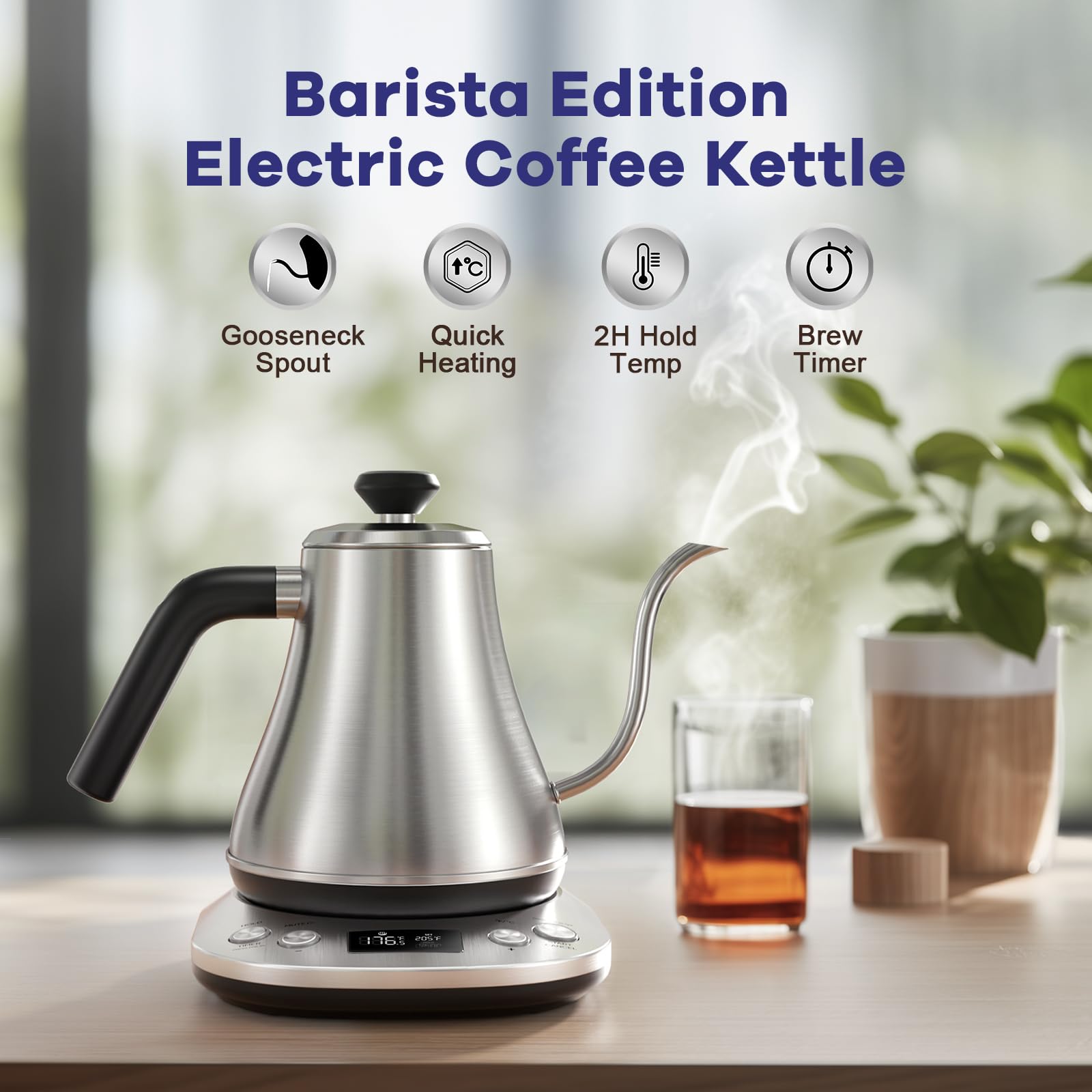 Mecity Electric Gooseneck Kettle With Keep Warm Function & LCD Display Automatic Shut Off Coffee Kettle Temperature Control Pour Over Kettle 1200 Watt, 0.8L, 120V, Off White