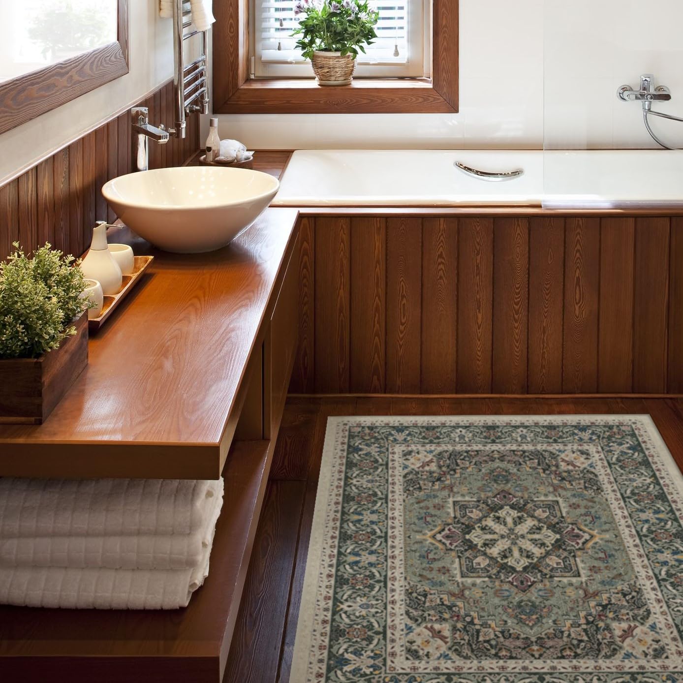 RUGGABLE Hendesi Heriz Washable Rug - Perfect Antique Vintage Area Rug for Living Room Bedroom Kitchen - Pet & Child Friendly - Stain & Water Resistant, Non-Slip - Abalone 2&