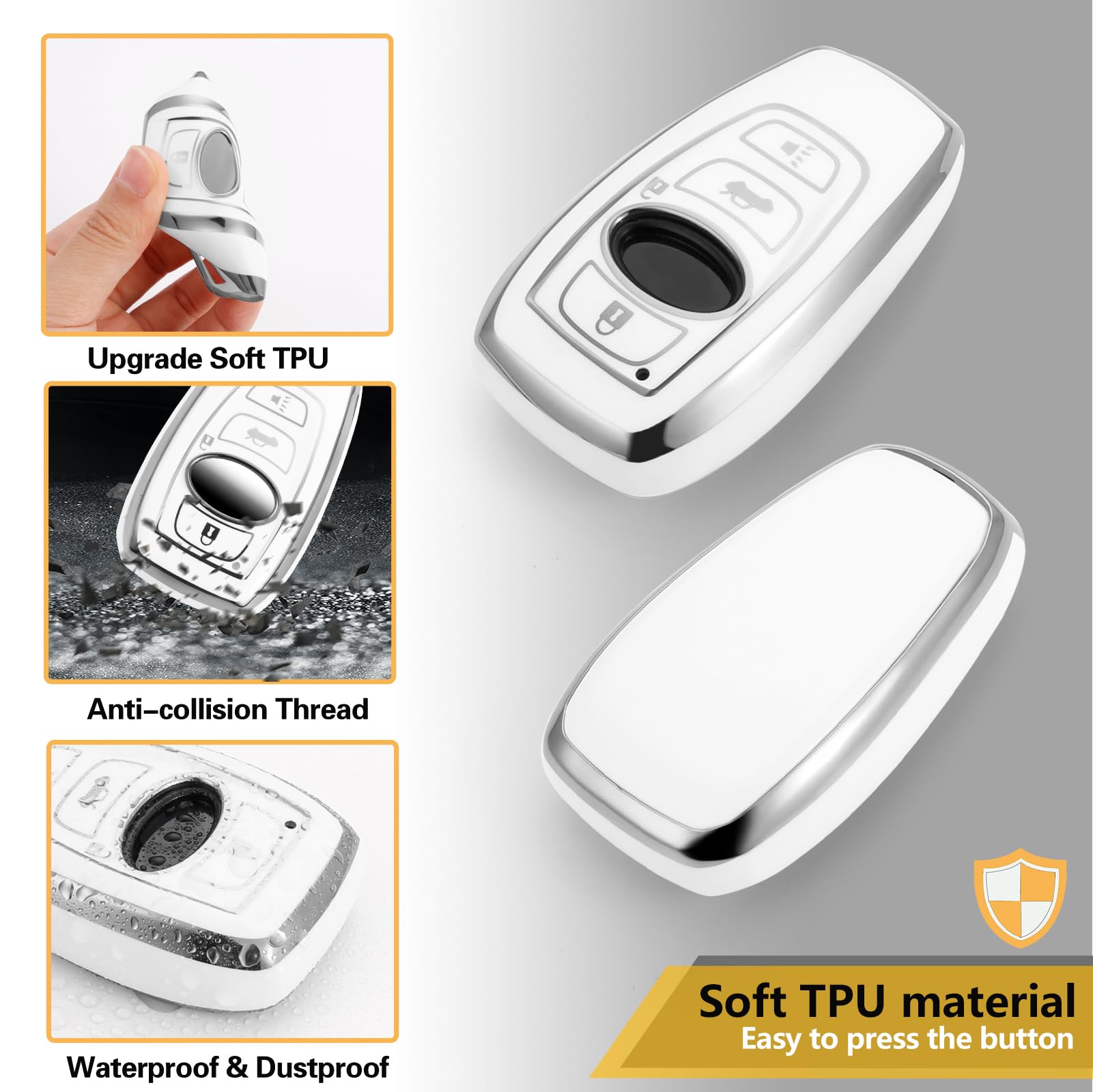 Cadillac Key Fob Cover with Metal Braided Rope Keychain, Upgraded Soft Key Case for 2015-2019 Escalade CTS SRX XT5 ATS STS CT6 (5 Button) (Gold Edge)