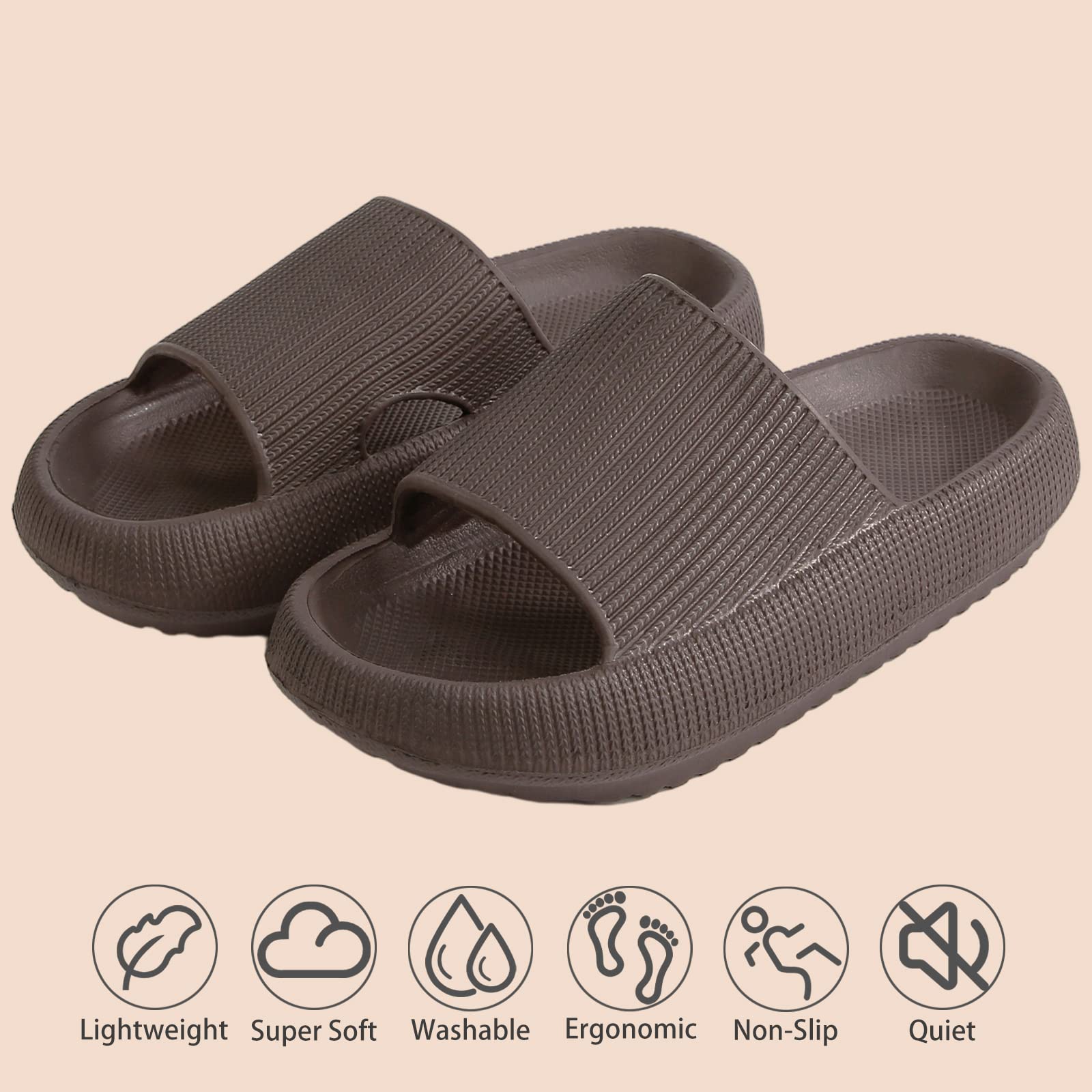 rosyclo Cloud Slippers for Women and Men, Pillow House Slippers Shower Shoes Indoor Slides Bathroom Sandals, Ultimate Comfort, Lightweight, Thick Sole, Non-Slip, Easy to Clean