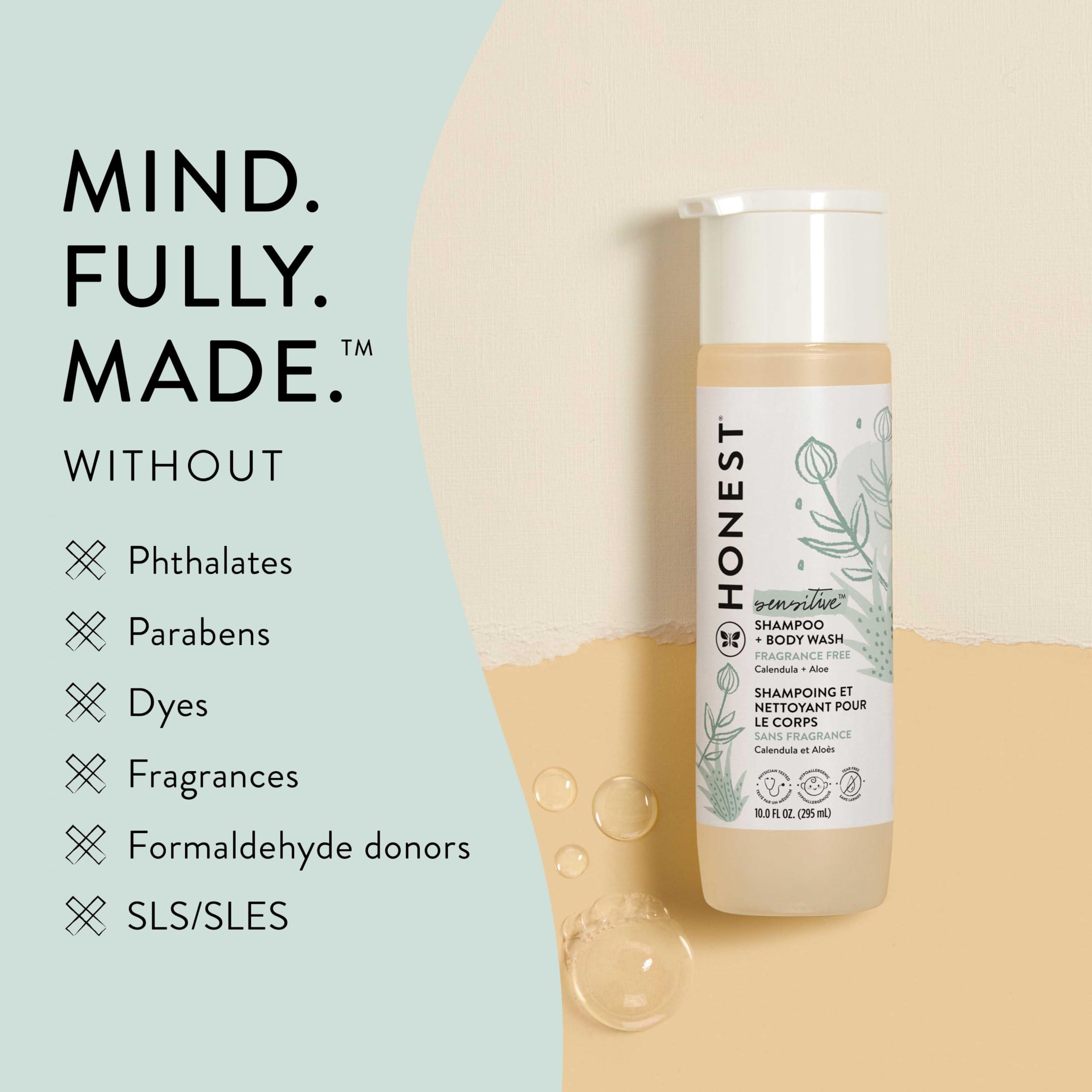 The Honest Company 2-in-1 Cleansing Shampoo + Body Wash | Gentle for Baby | Naturally Derived, Tear-free, Hypoallergenic | Fragrance Free Sensitive, 10 fl oz