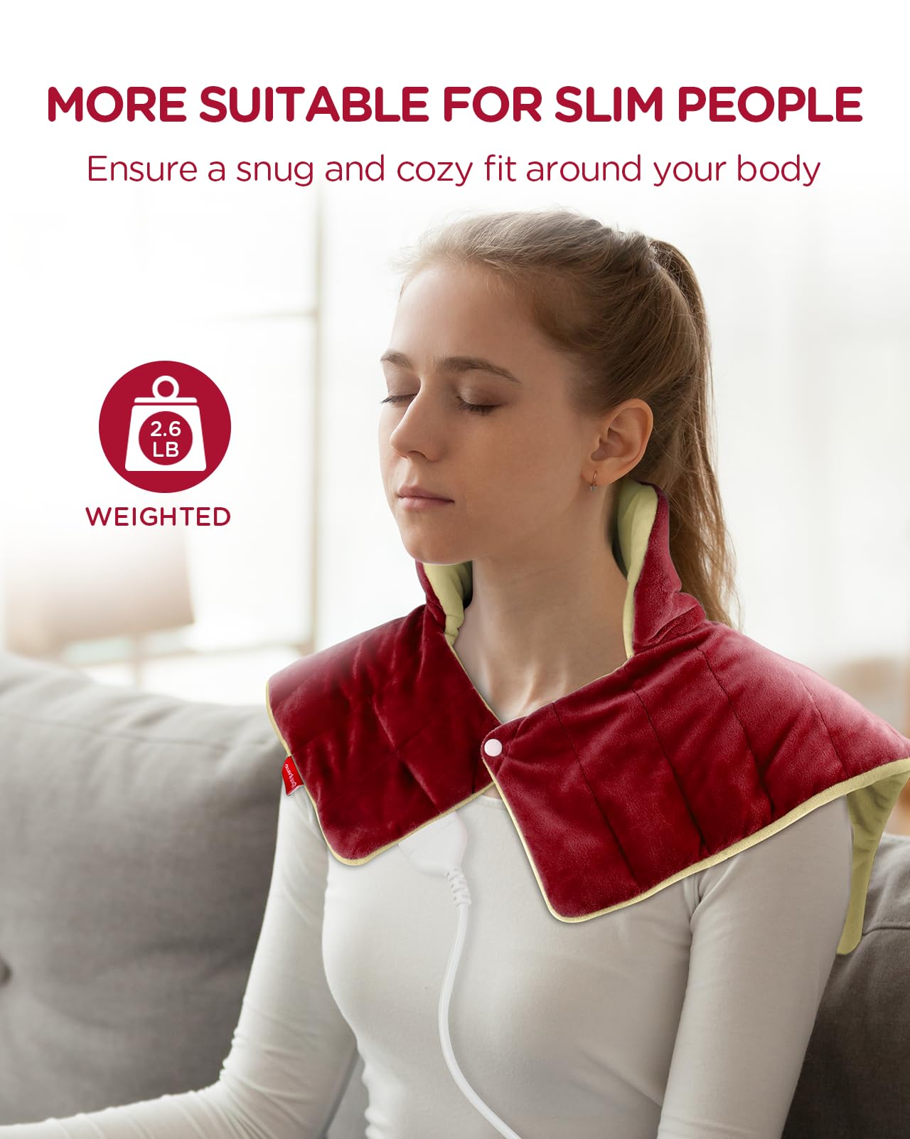 Heating Pad for Neck and Shoulders and Back, Comfytemp FSA HSA Eligible Weighted Electric Heat Pad for Pain Relief, 2.6lb Large Heated Wrap, 9 Heat Settings, 11 Auto-Off, Christmas Gifts for Women Men