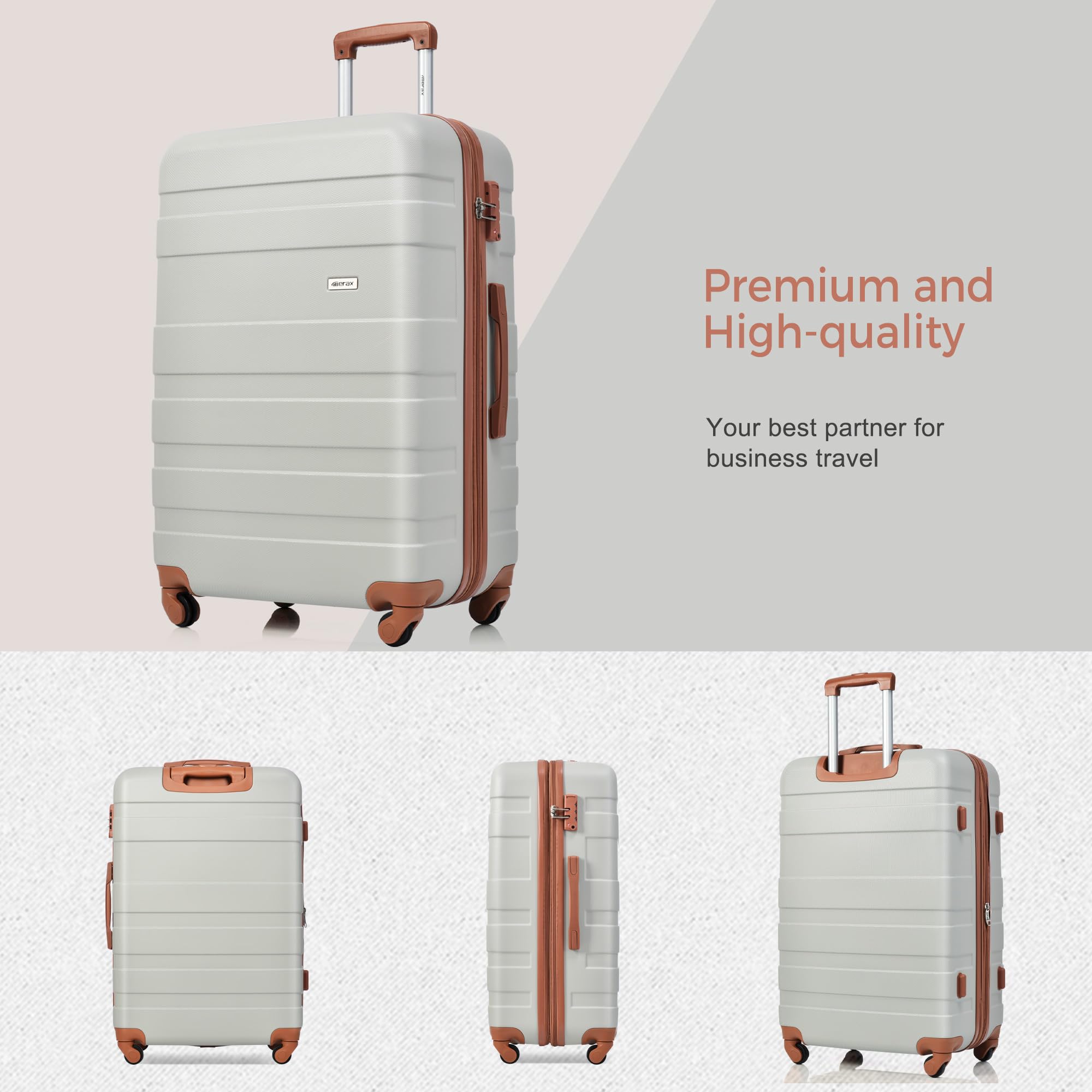 Merax 3 Pcs ABS Hardside Luggage Sets TSA Lock Spinner Wheel Suitcases, Pearly White, 20/24/28 Inch