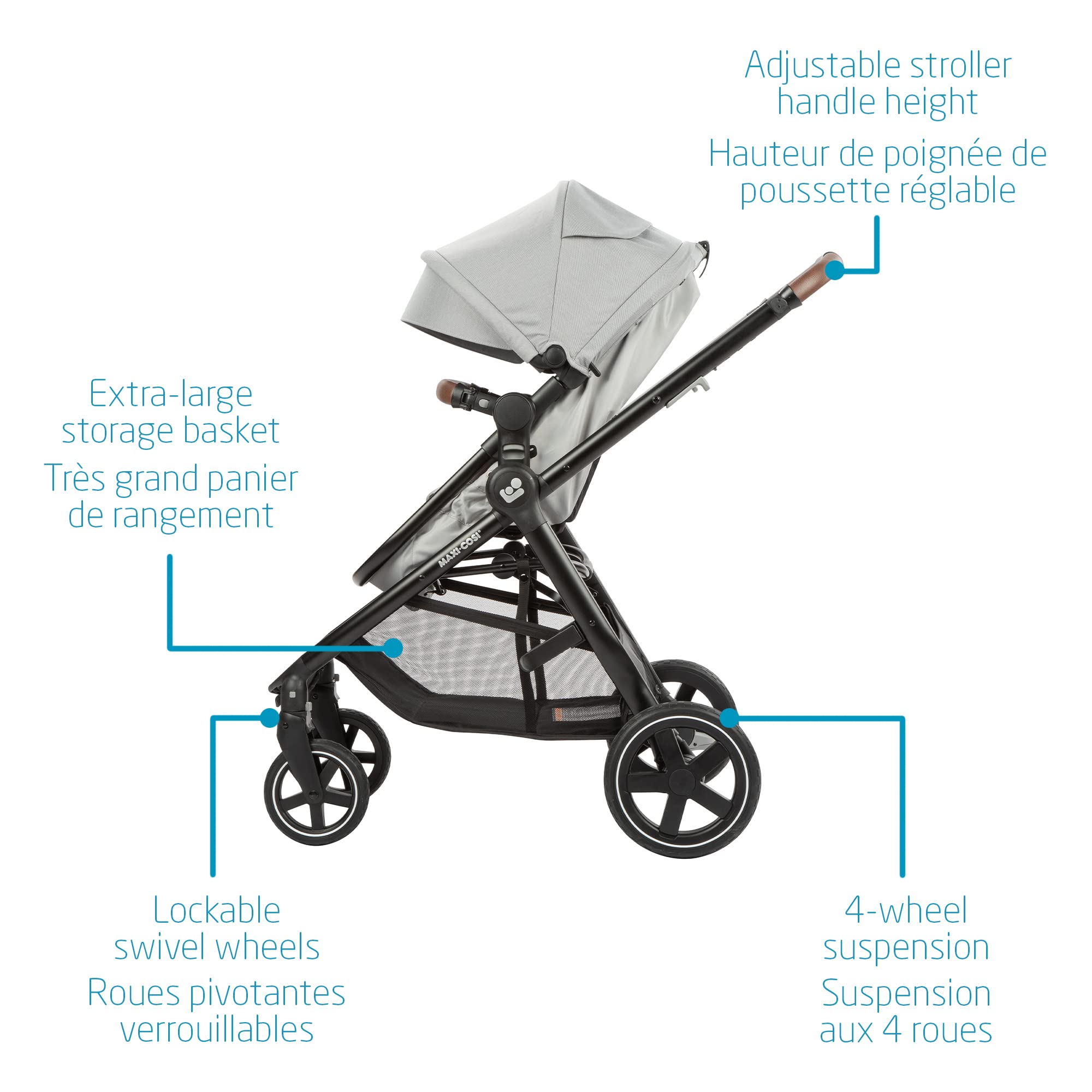 Maxi-Cosi Zelia Max 5-in-1 Modular Travel System, Carraige mode, Reversible toddler seat, Use from birth, Mico infant car seat (included), Polished Pebble