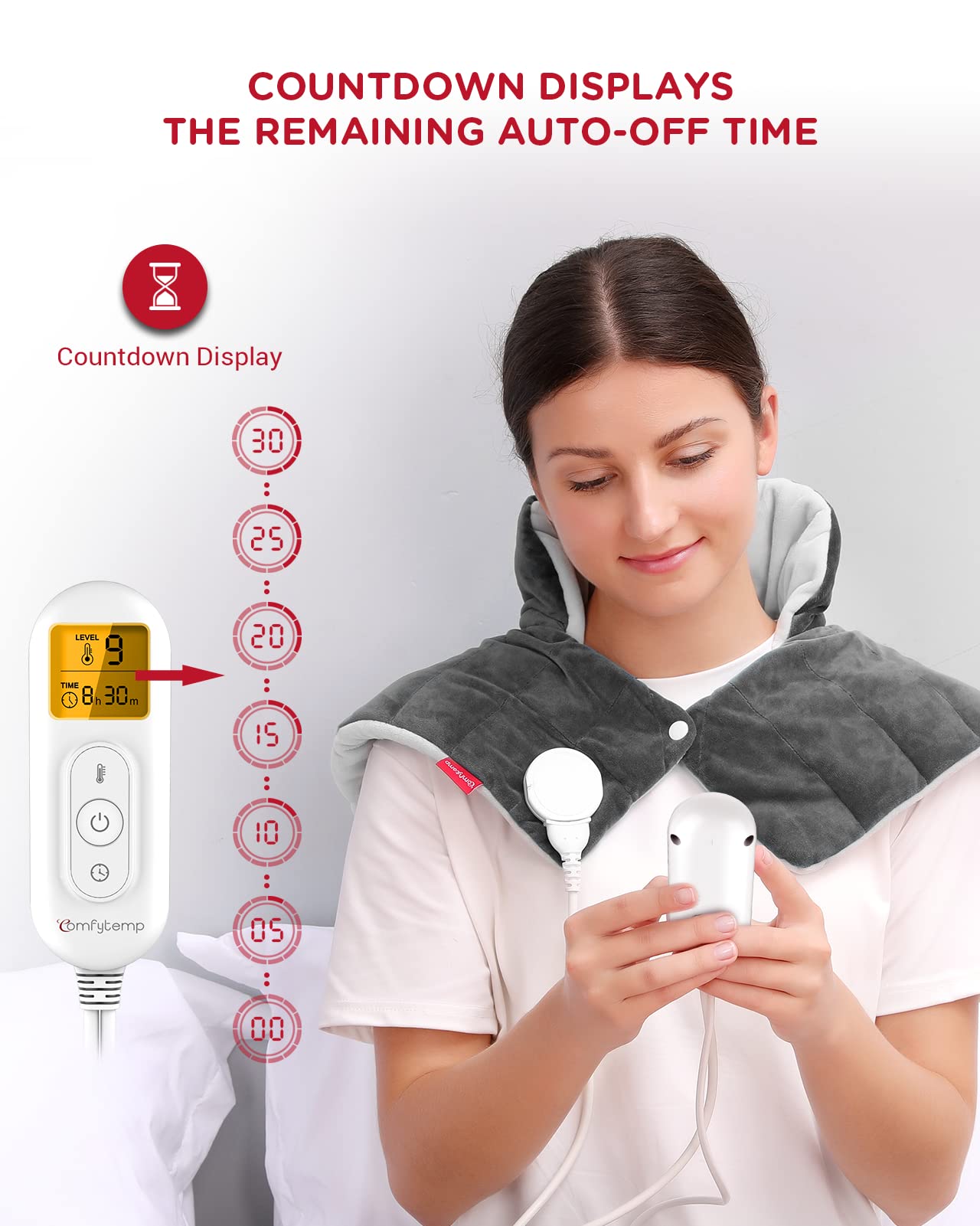 Heating Pad for Neck and Shoulders and Back, Comfytemp FSA HSA Eligible Weighted Electric Heat Pad for Pain Relief, 2.6lb Large Heated Wrap, 9 Heat Settings, 11 Auto-Off, Christmas Gifts for Women Men