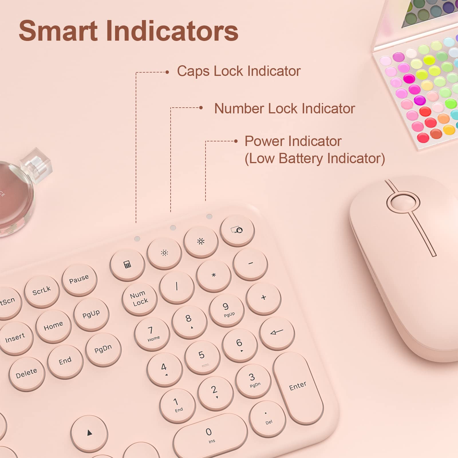 Wireless Keyboard and Mouse, XTREMTEC Cute Keyboard Retro Round Keycap - 2.4GHz Ultra-Slim Quiet Aesthetic Keyboard for Mac Computer Laptop PC Desktops (Rosegold)