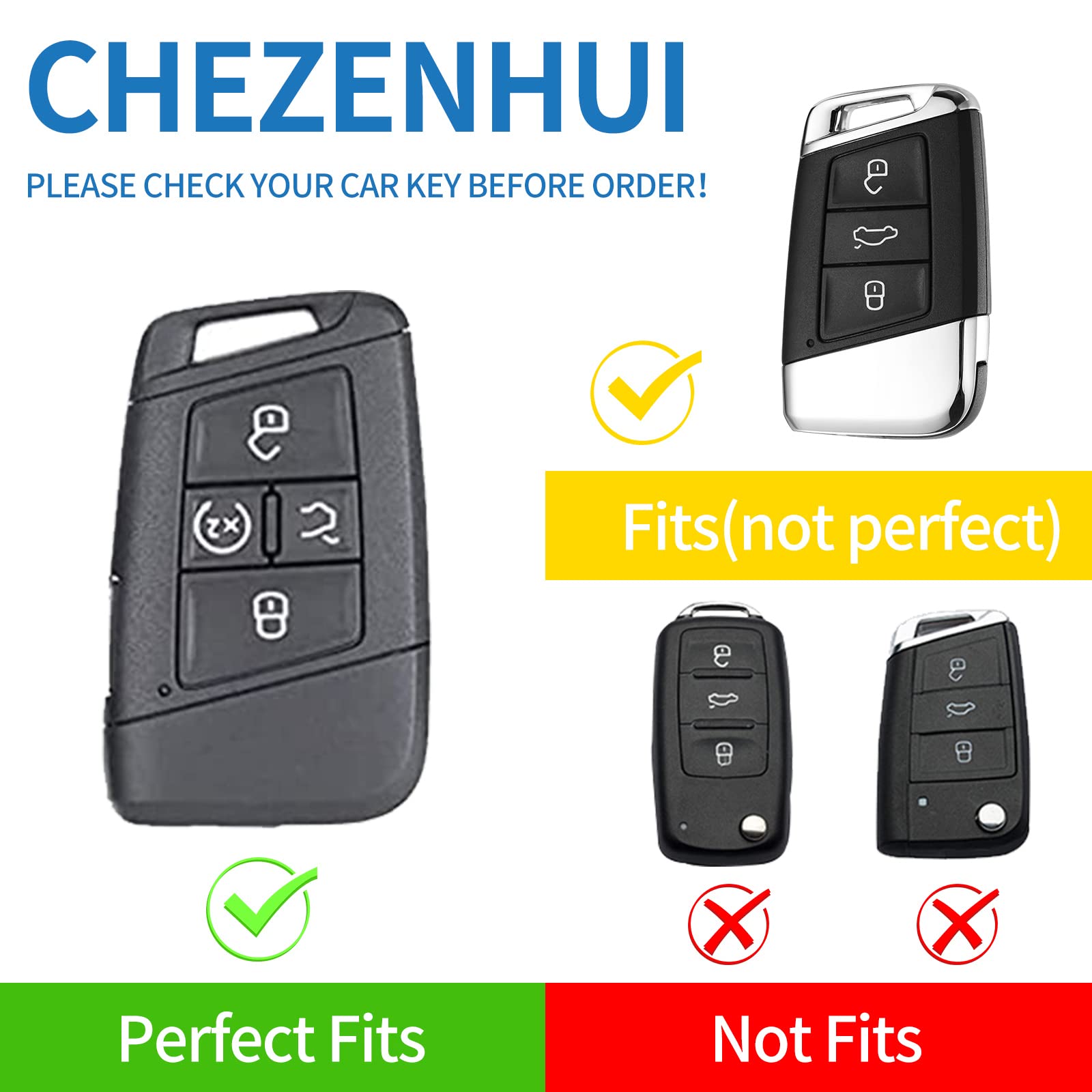 Compatible with VW Volkswagen Key Fob Cover with Leather Lanyard, Car Key Case Shell Protection for Volkswagen Tiguan Atlas Jetta Passat Golf Alltrack Smart Remote Control,Green