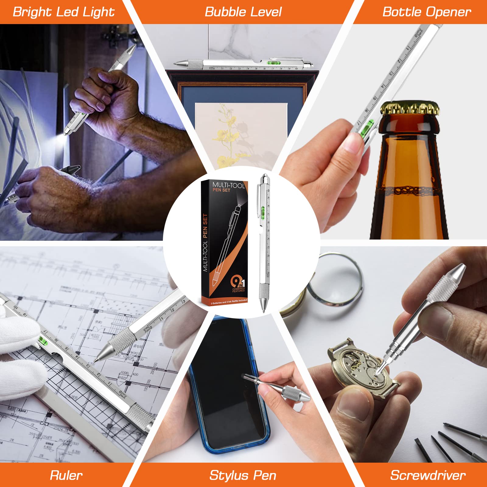 Gifts for Men, Stocking Stuffers for Adults Men, Fathers Day Dad Gifts from Daughter Son Wife, 9 in 1 Multitool Pen, Tools Gadgets for Men, Birthday Christmas White Elephant Gifts for Grandpa Husband