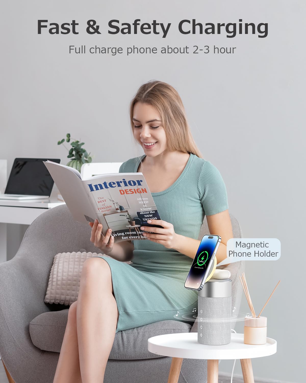COLSUR Bluetooth Speaker, Magnetic Wireless Charger, Bluetooth Speakers with Night Light, 2 in 1 Wireless Charging Station for iPhone 16/15/14/13/12 Series, AirPods Pro/3/2(Gift Ideal)