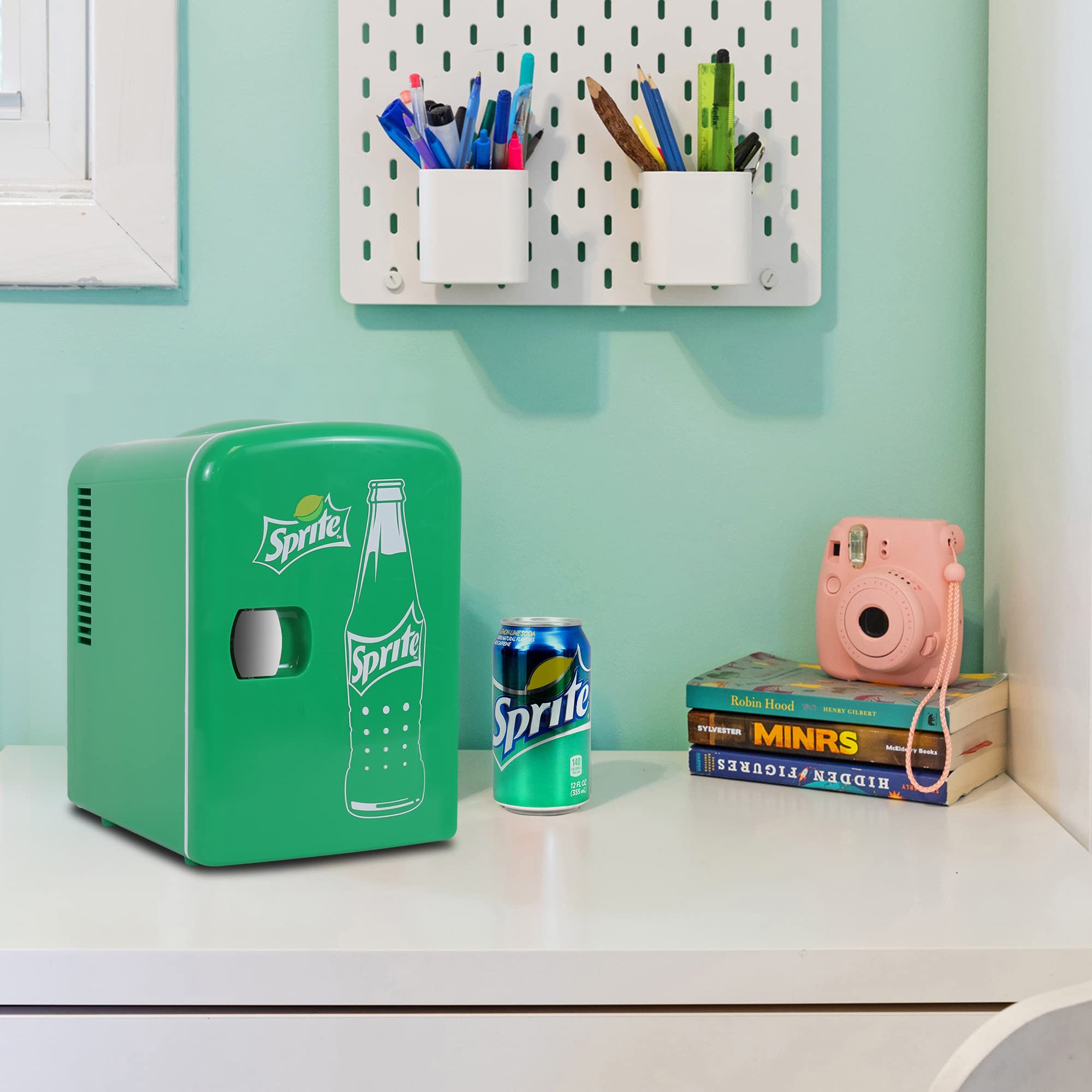 Koolatron Retro Mini Portable Fridge, 4L Compact Refrigerator for Skincare, Beauty Serum, Face Mask, Personal Cooler, Includes 12V Car Adapter, Desktop Accessory for Home Office Dorm Travel, Pink