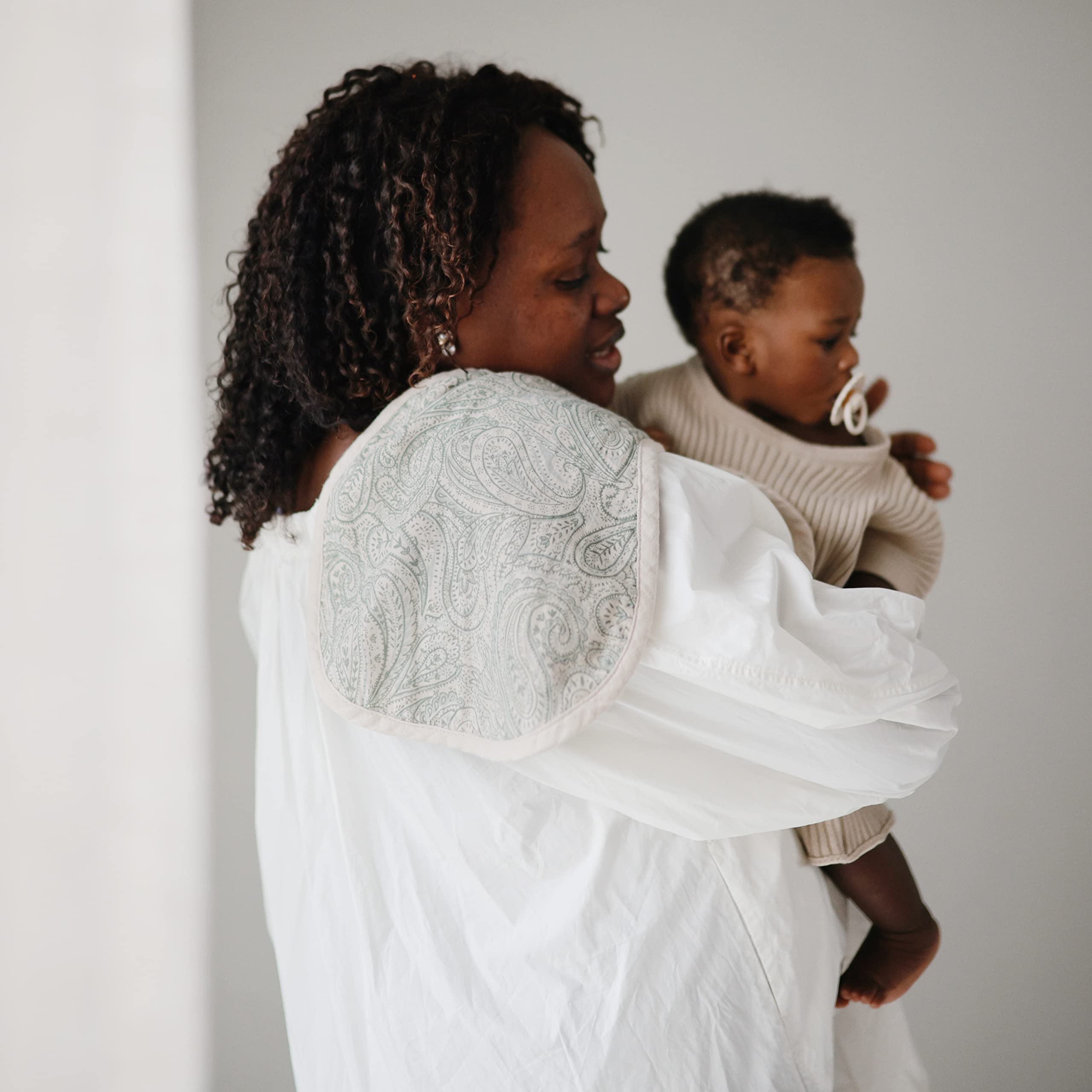 mushie Muslin Baby Burp Cloths | 100% Organic Cotton, Set of 2 (Olive Check/Natural Check)