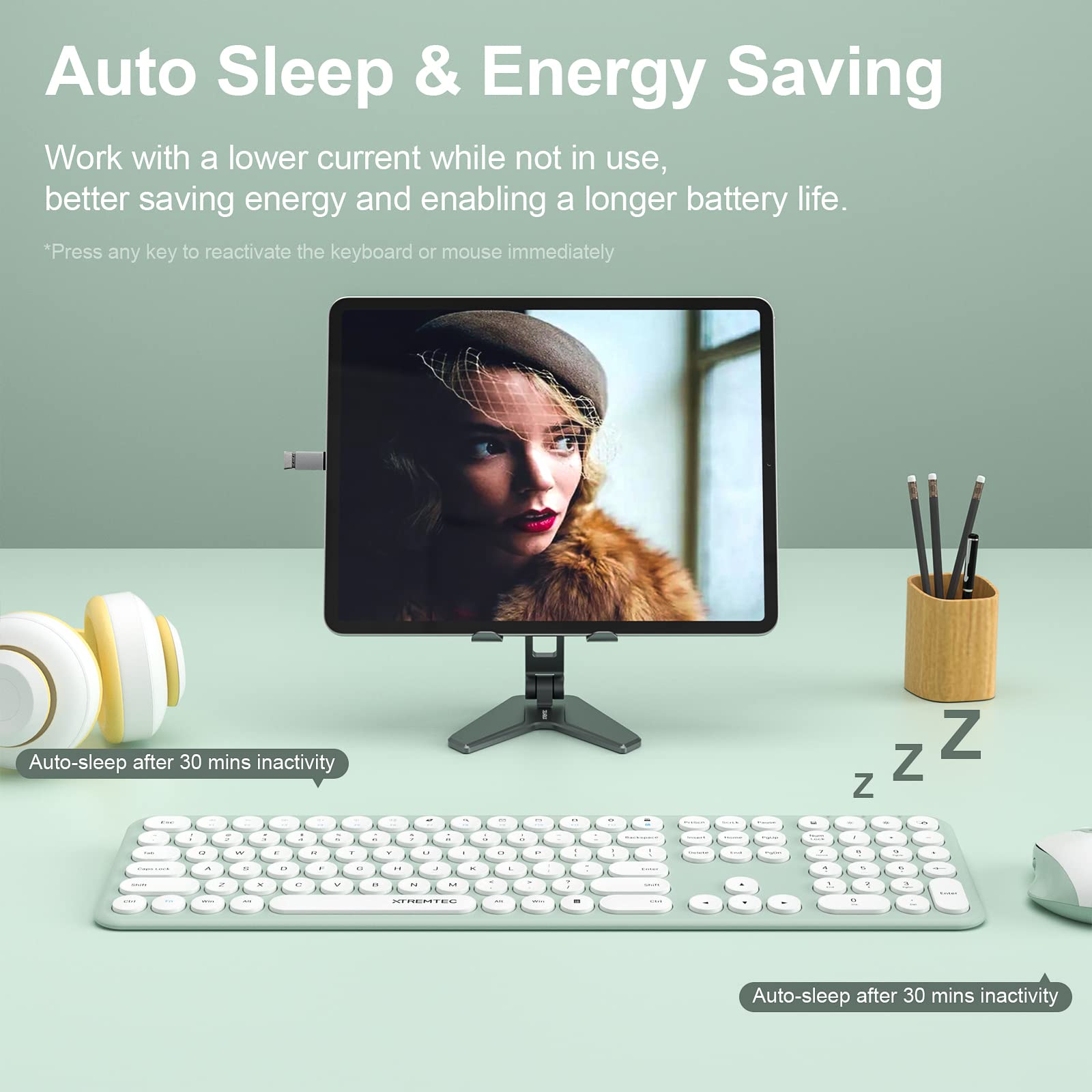 Wireless Keyboard and Mouse, XTREMTEC Cute Keyboard Retro Round Keycap - 2.4GHz Ultra-Slim Quiet Aesthetic Keyboard for Mac Computer Laptop PC Desktops (Rosegold)