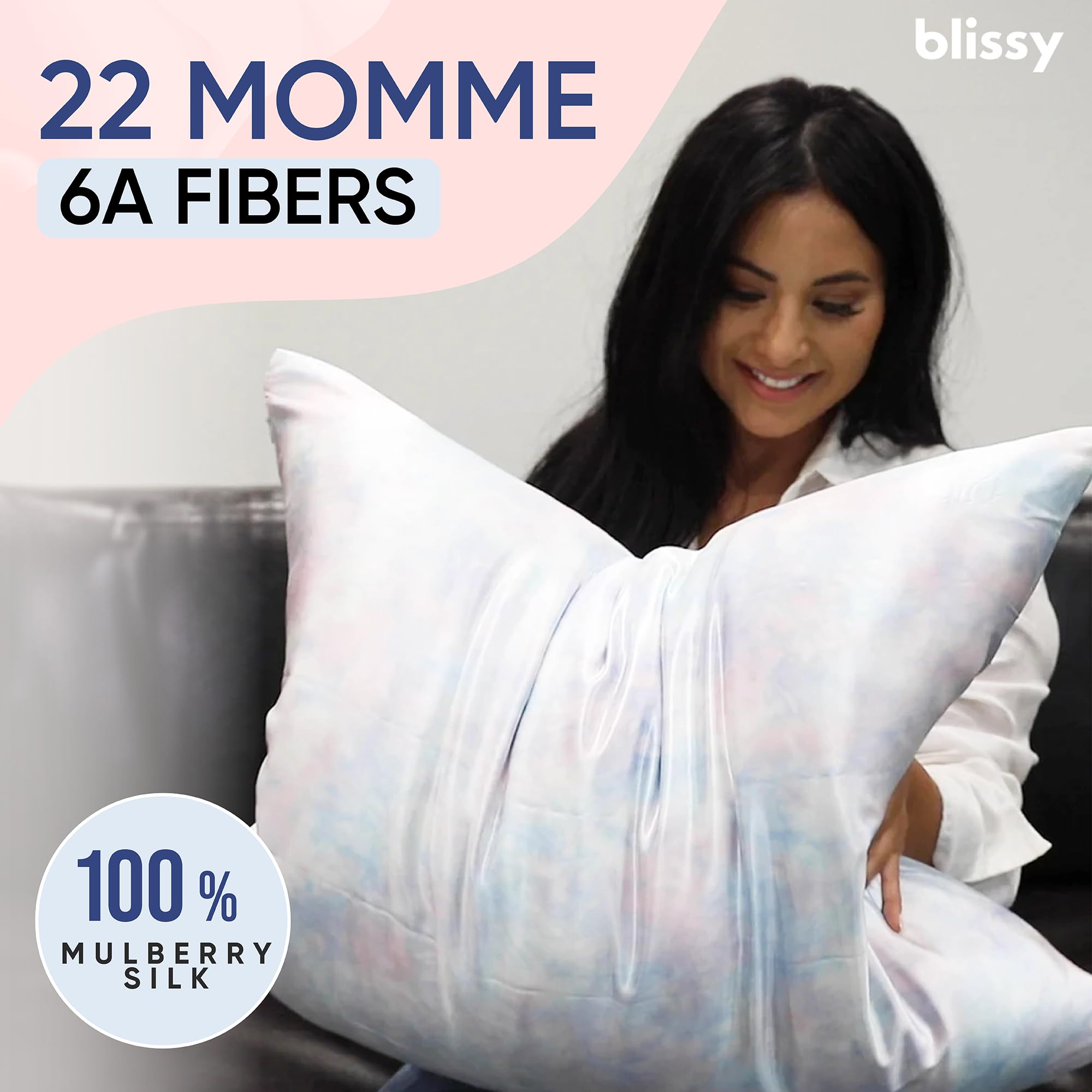 Blissy Silk Pillowcase - 100% Pure Mulberry Silk - 22 Momme 6A High-Grade Fibers - Silk Pillow Cover for Hair & Skin - Regular, Queen & King with Hidden Zipper (Standard,Blissy White)