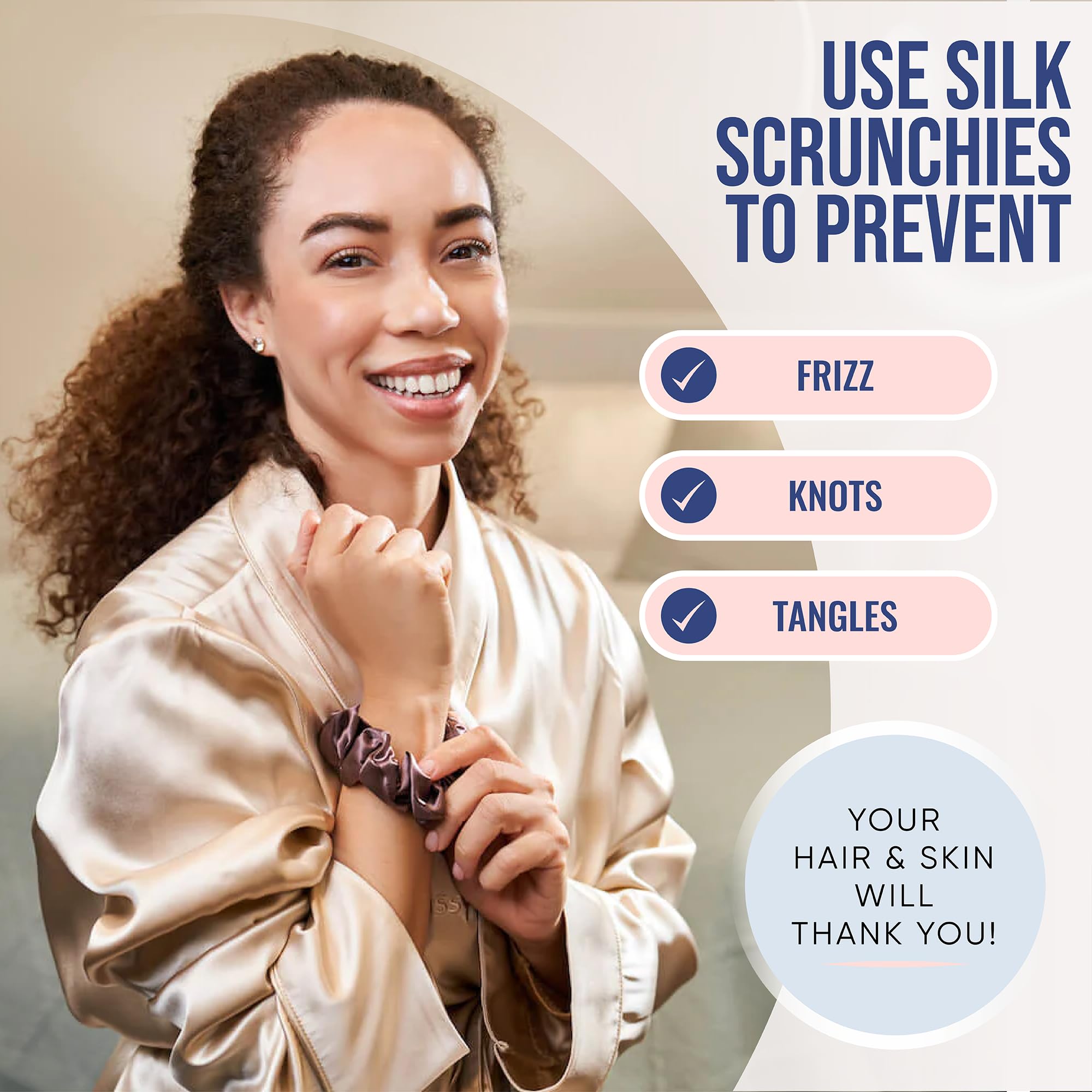 Blissy Silk Scrunchies (3 Pack) - 100% Pure Mulberry Silk - 22 Momme 6A High-Grade Fibers - Silk Scrunchie for Straight & Curly Hair - Preventing Breakage, Tangling, & Creasing (Black Skinny)