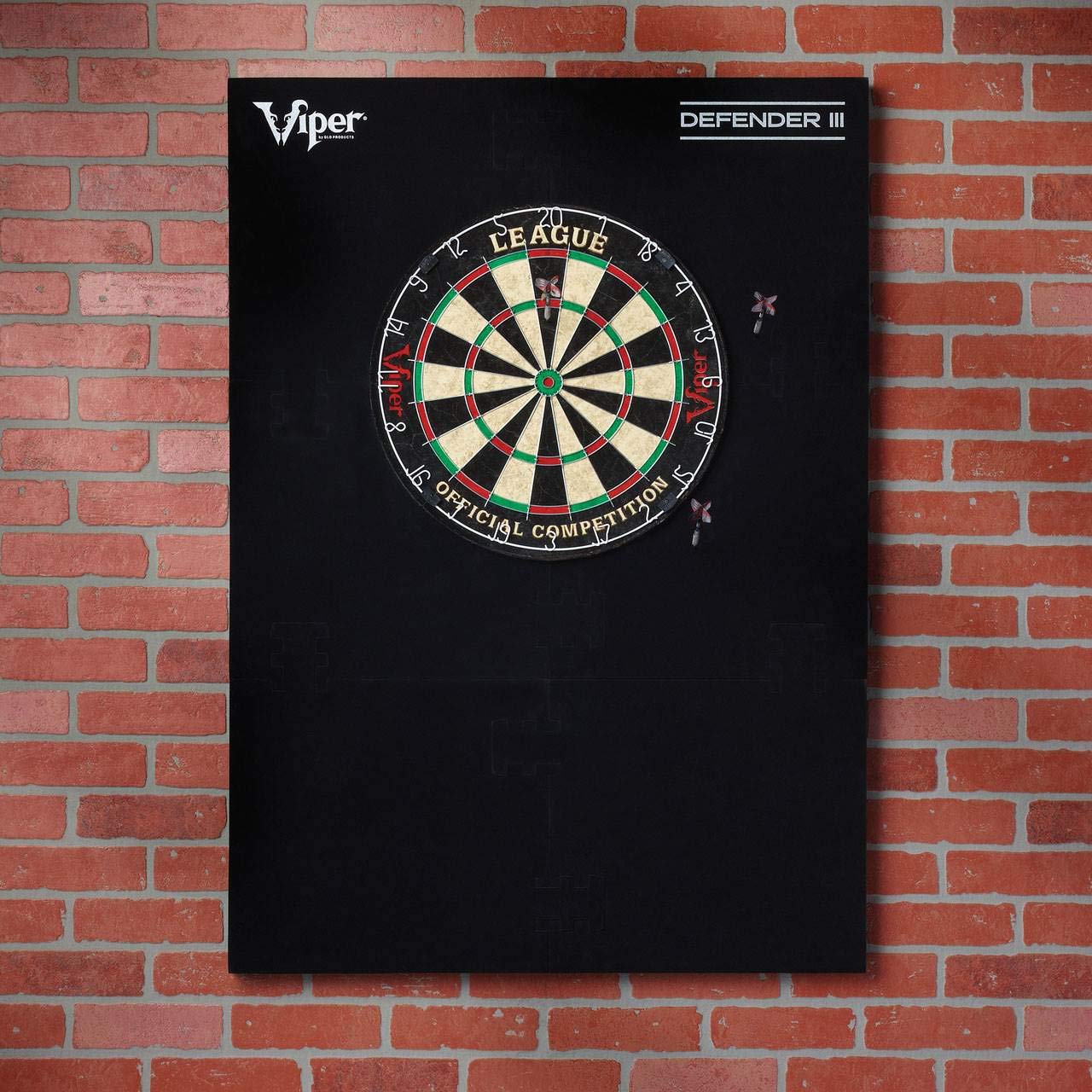 Viper Stadium Cabinet & Shot King Sisal/Bristle Dartboard Ready-to-Play Bundle with Two Sets of Steel-Tip Darts, Throw Line, and Dry Erase Scoreboards, Walnut Finish