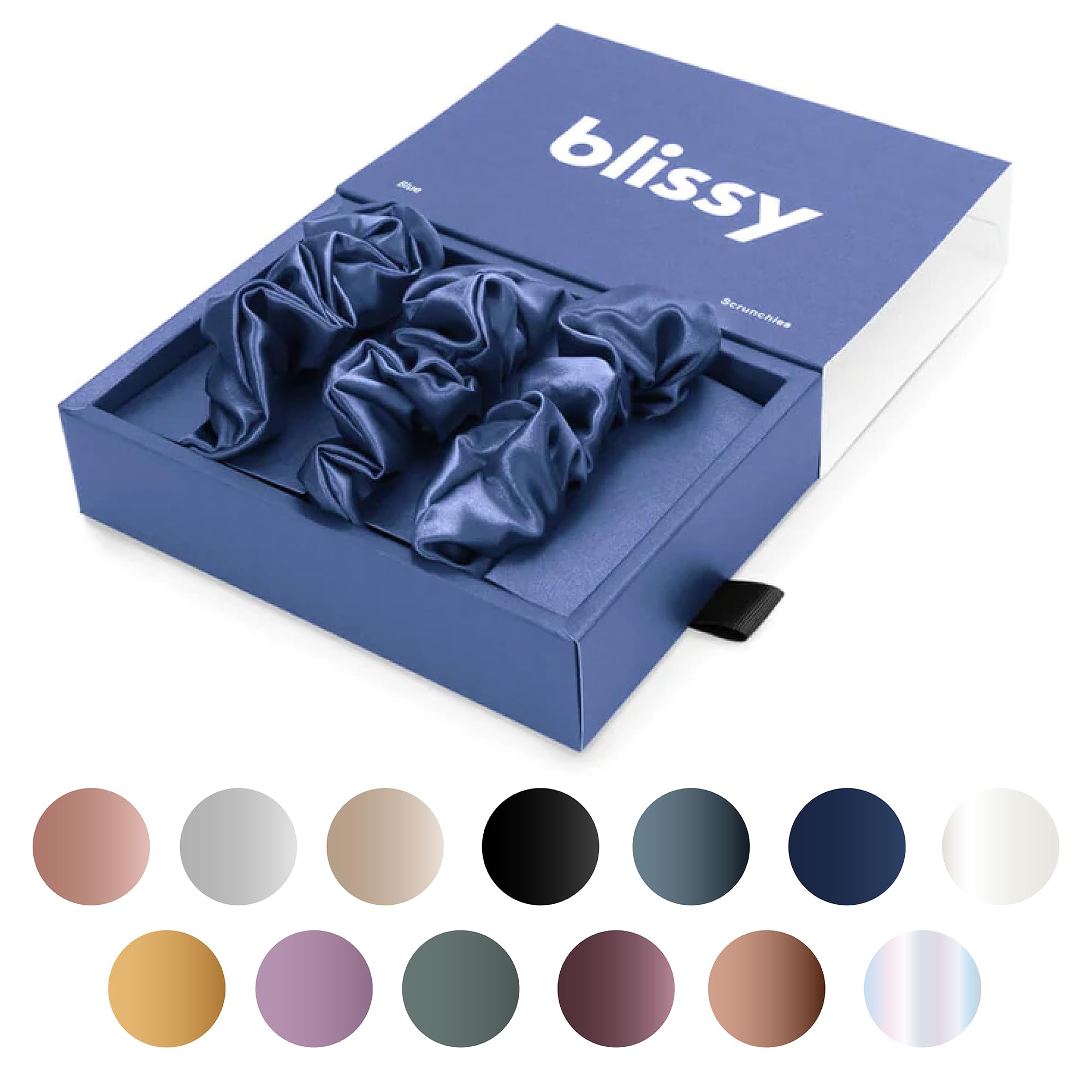 Blissy Silk Scrunchies (3 Pack) - 100% Pure Mulberry Silk - 22 Momme 6A High-Grade Fibers - Silk Scrunchie for Straight & Curly Hair - Preventing Breakage, Tangling, & Creasing (Rose Skinny)