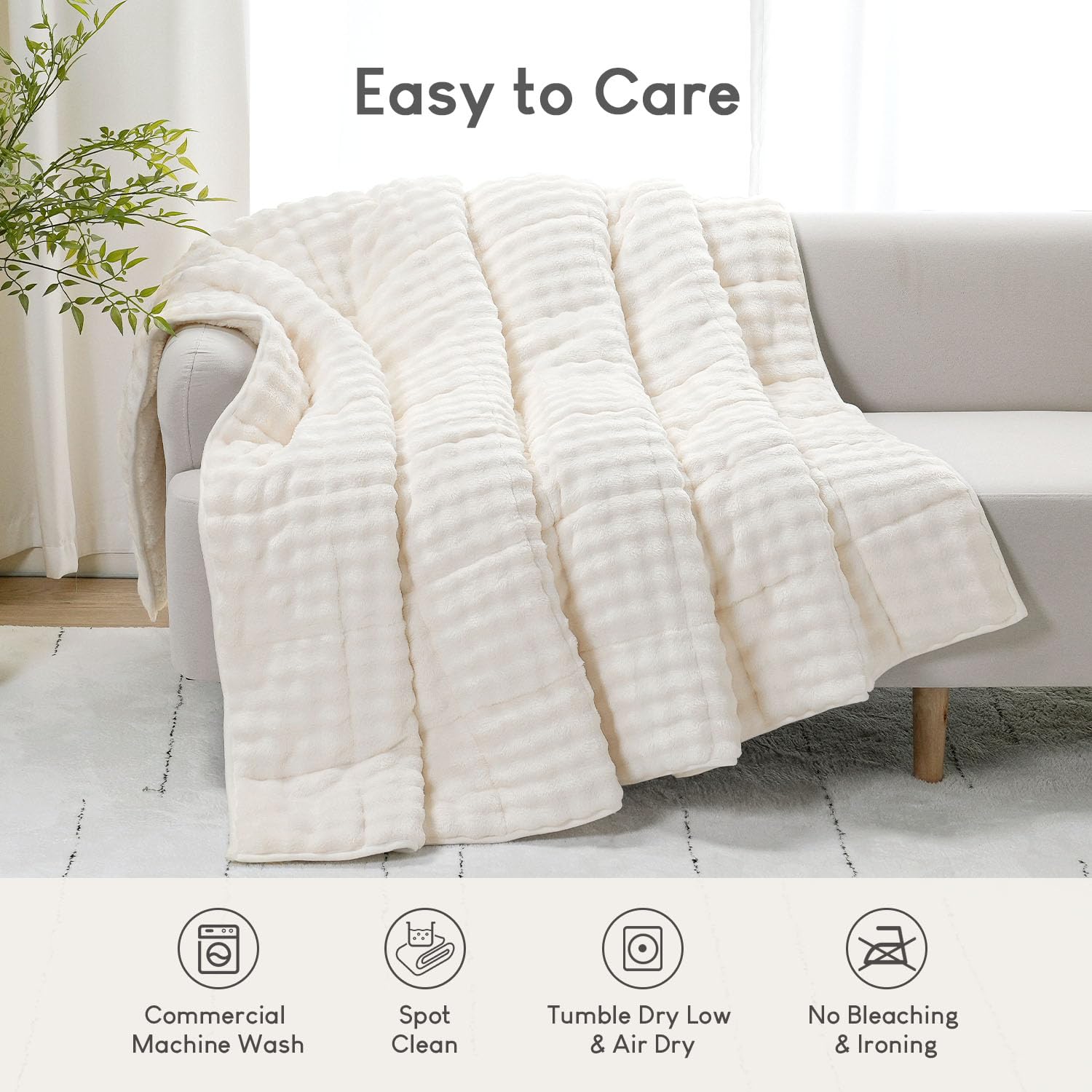 Cottonblue Weighted Blanket 15lbs Bubble Faux Fur Plush Sherpa Weighted Blankets for Adults, Fits Queen Size Bed, Cute Fuzzy Warm Heavy Blanket for Calm and Better Sleep, 60"x80", Cream White