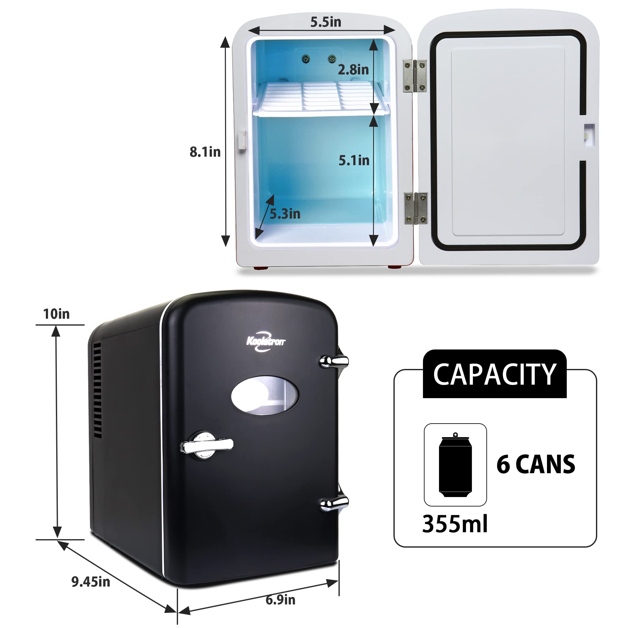 Koolatron Retro Mini Portable Fridge, 4L Compact Refrigerator for Skincare, Beauty Serum, Face Mask, Personal Cooler, Includes 12V Car Adapter, Desktop Accessory for Home Office Dorm Travel, Pink