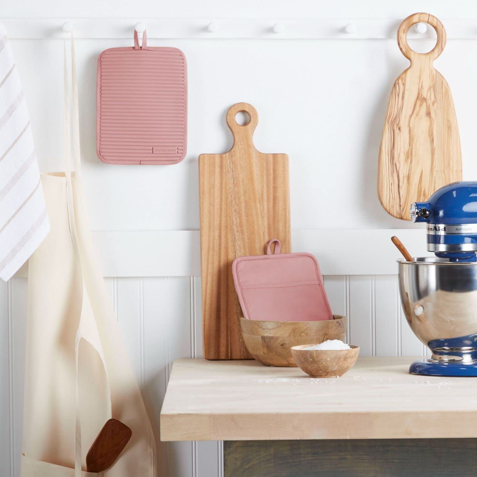 KitchenAid Ribbed Soft Silicone Water Resistant Pot Holder Set, Milkshake , 2 Piece Set, 7"x9"