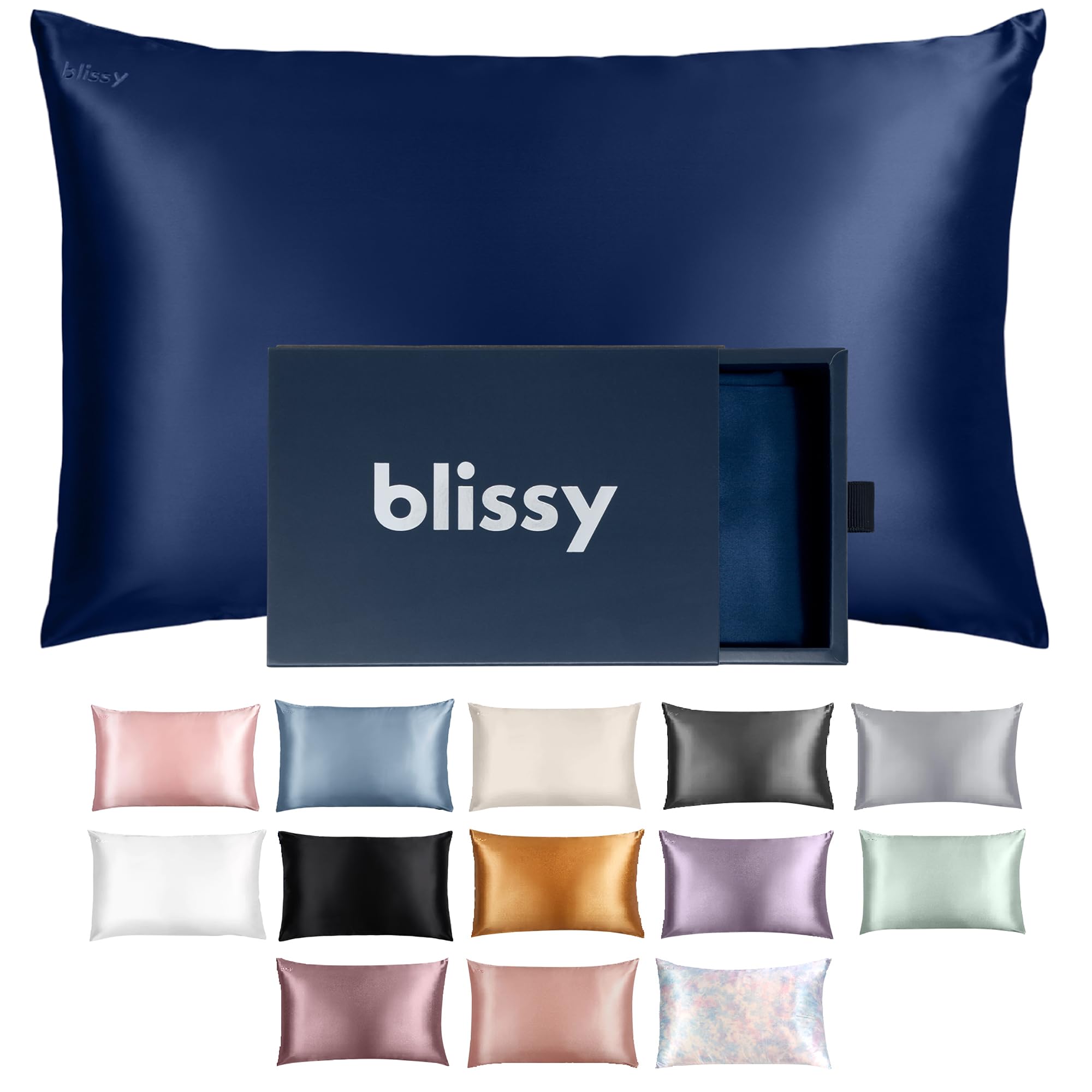 Blissy Silk Pillowcase - 100% Pure Mulberry Silk - 22 Momme 6A High-Grade Fibers - Silk Pillow Cover for Hair & Skin - Regular, Queen & King with Hidden Zipper (Standard,Blissy White)