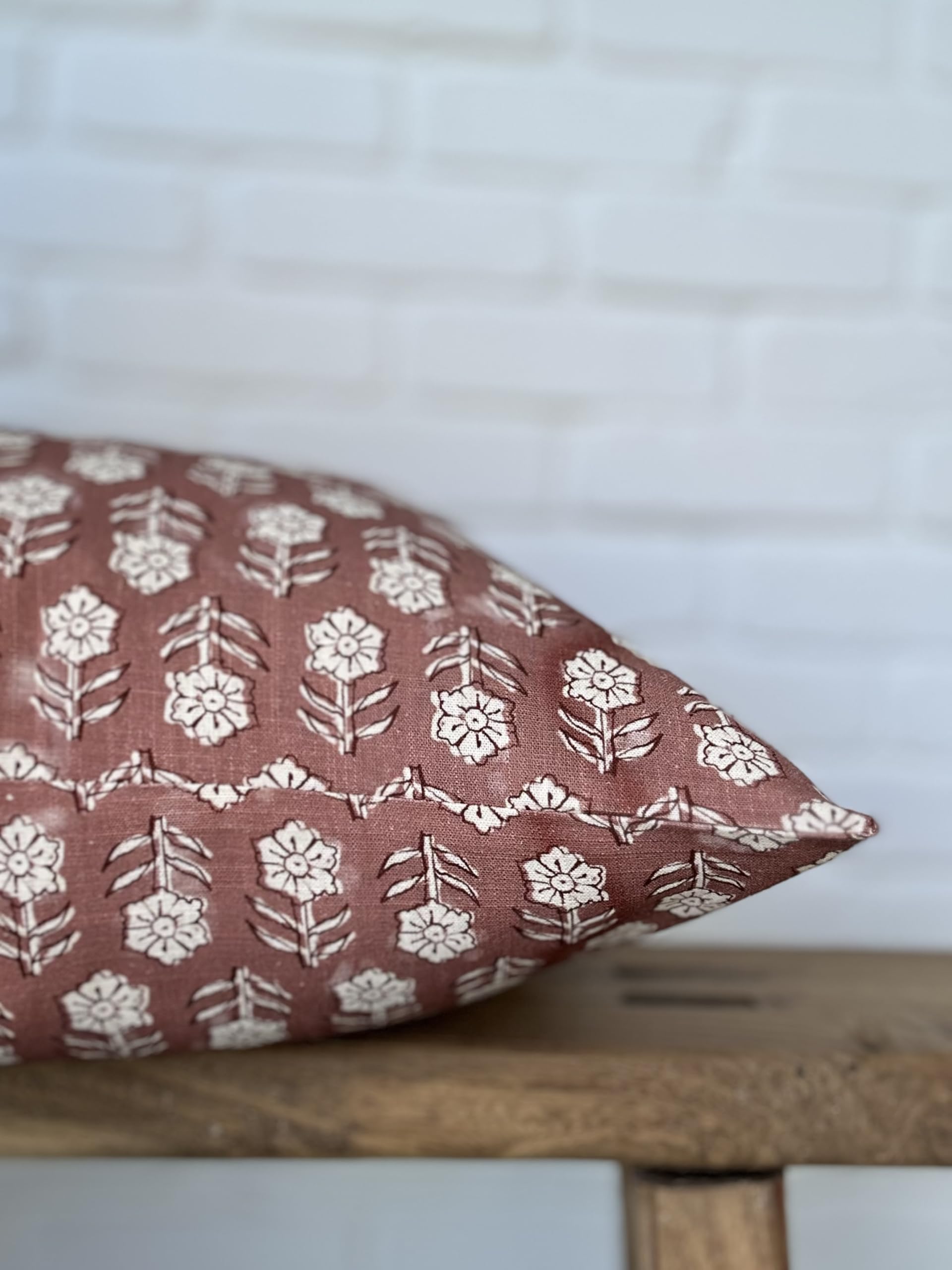 Pillow Cover 100% Linen 20 x 20 inches Double Sided Block Print with Zipper for Easy Removal Home Decor Shabby Chic Farmhouse Neutral Decorative Sofa Couch Accent (Plaid White Grey)