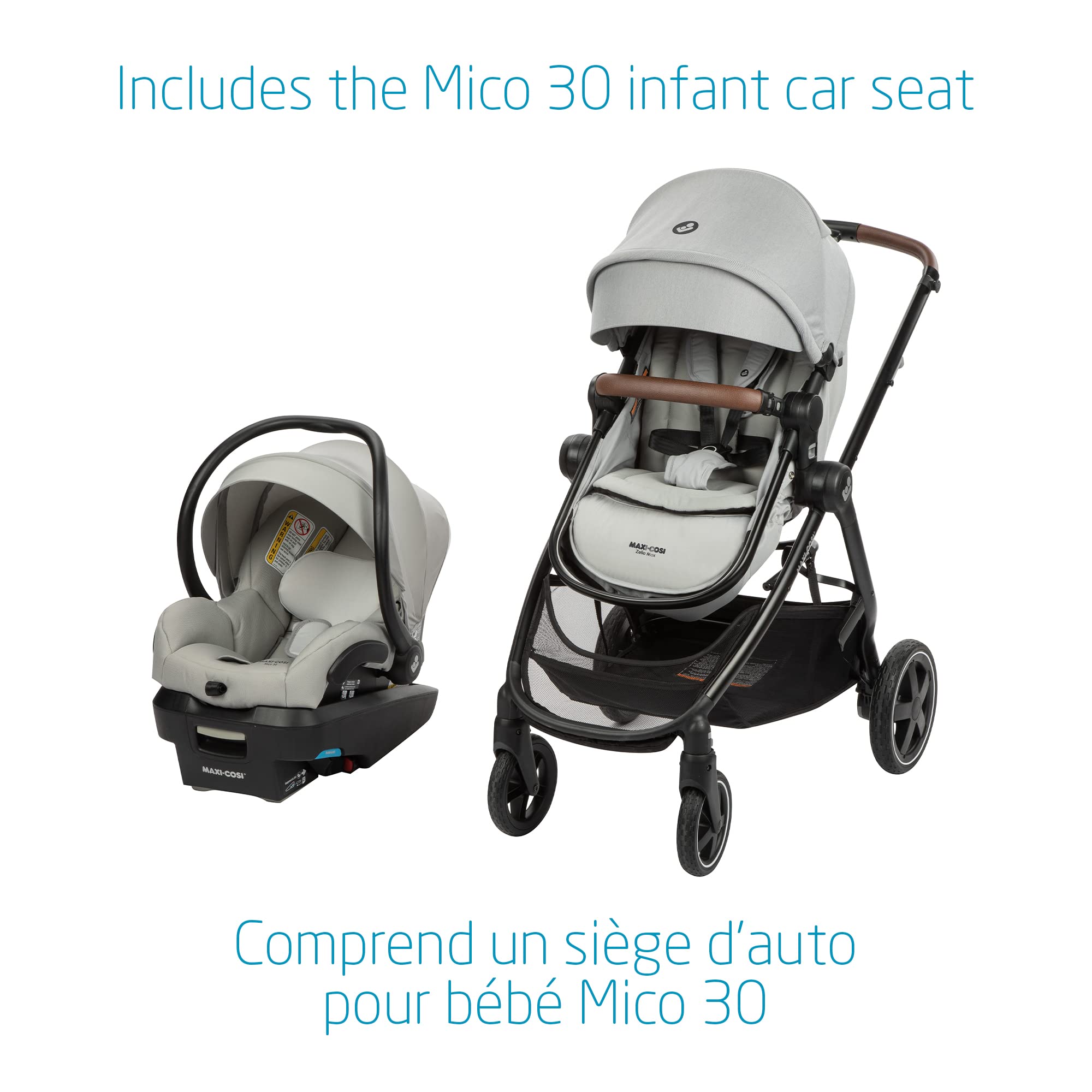 Maxi-Cosi Zelia Max 5-in-1 Modular Travel System, Carraige mode, Reversible toddler seat, Use from birth, Mico infant car seat (included), Polished Pebble