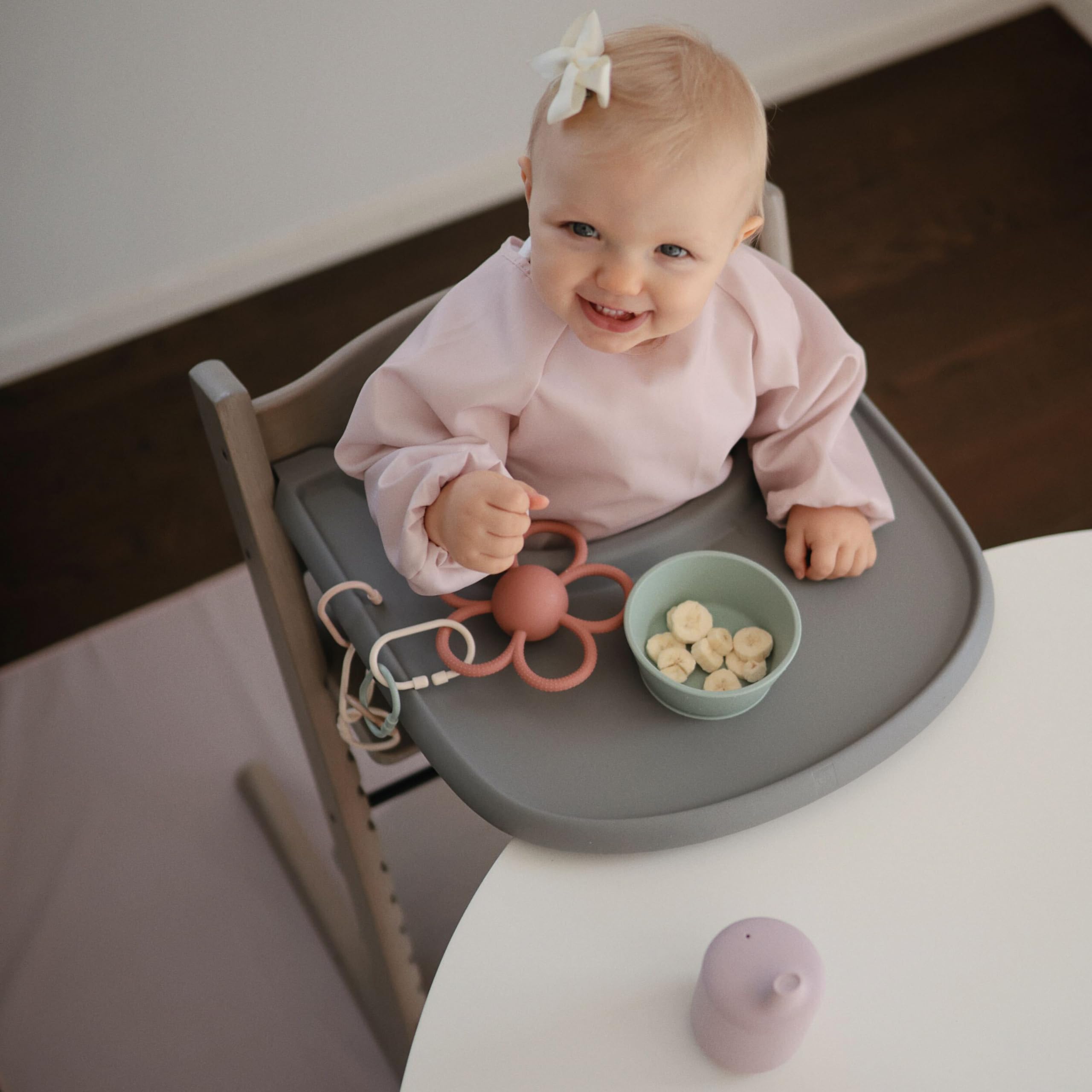mushie Baby Splat Mat 42.5x42.5 Inch (Fog) | Water Resistant for Under High Chair and Infant Play
