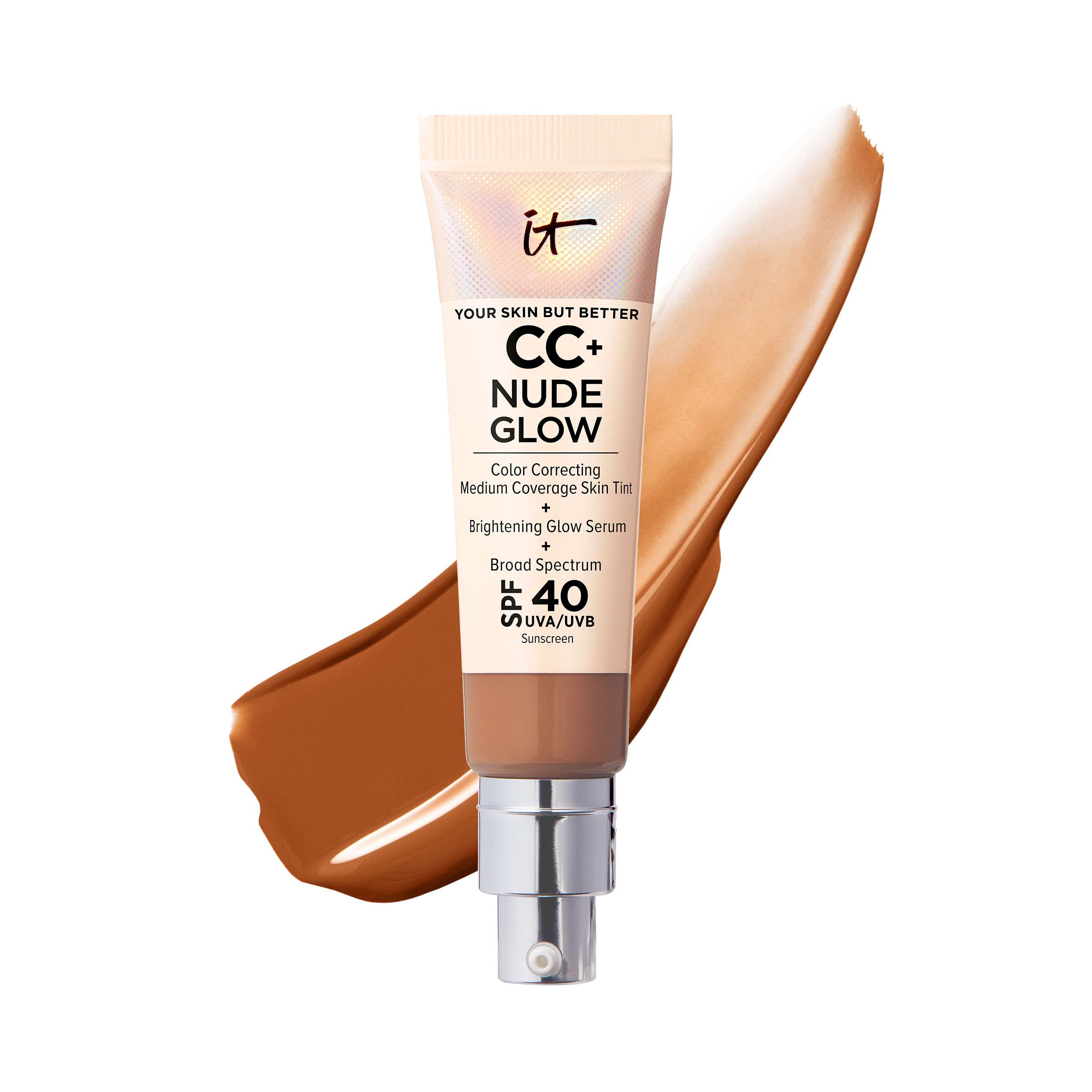IT Cosmetics CC+ Nude Glow Lightweight Foundation + Glow Serum with SPF 40 - With Niacinamide, Hyaluronic Acid & Green Tea Extract - 1.08 fl oz