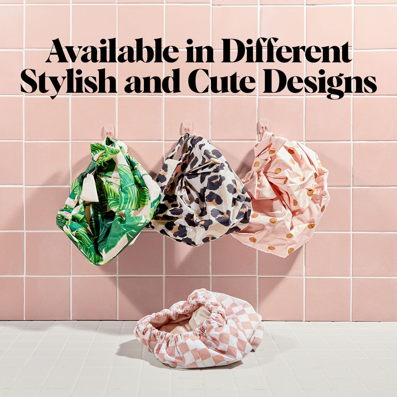 Kitsch Luxury Shower Cap for Women - Reusable Shower Cap for Long Hair with Non Slip Silicon Grip | Waterproof Hair Cap for Shower with One Size Fits Most | Stylish Hair Cover for Shower (Blush Dot)