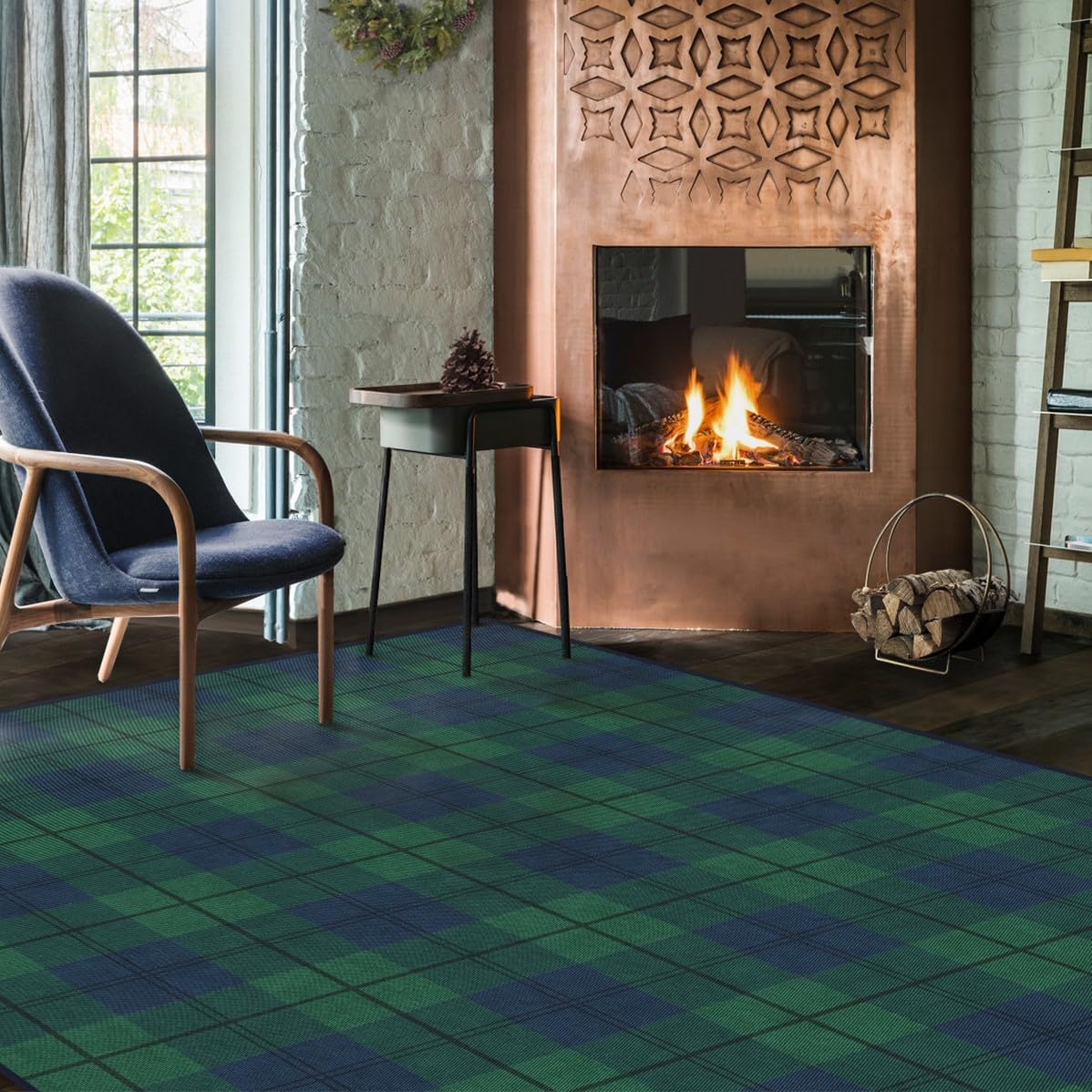 RUGGABLE Winter Plaid Washable Rug - Perfect Holiday Area Rug for Living Room Bedroom Kitchen - Pet & Child Friendly - Stain & Water Resistant - Dress Stewart Tartan Plaid 3&