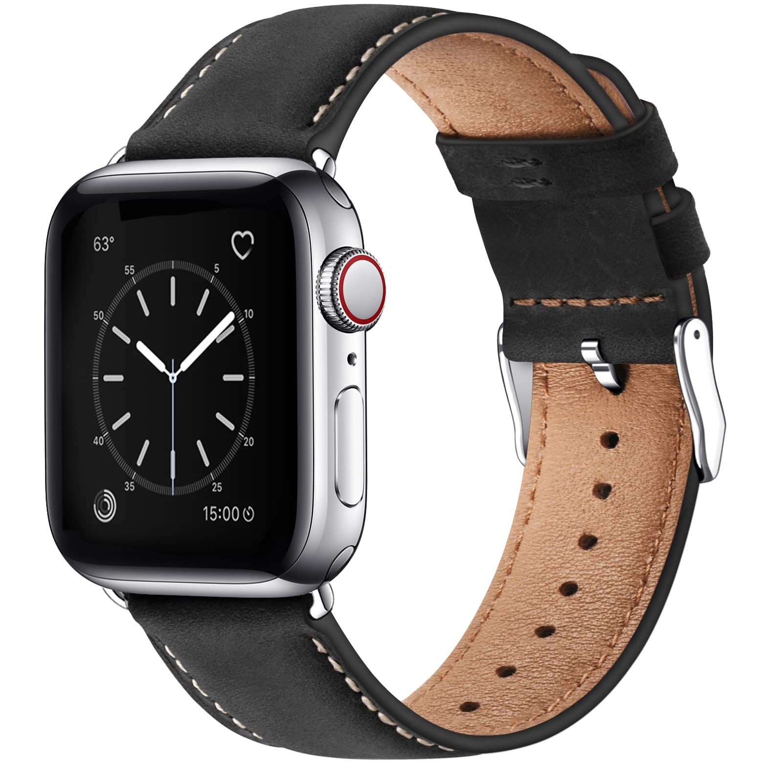 Bestig Compatible with Apple Watch Band 49mm 46mm 45mm 44mm 42mm(Series 3 2 1) Apple Watch Leather Bands Genuine Leather for iWatch Strap Ultra Series 10 9 8 7 6 5 4 SE Women Man-Redbrown/Black