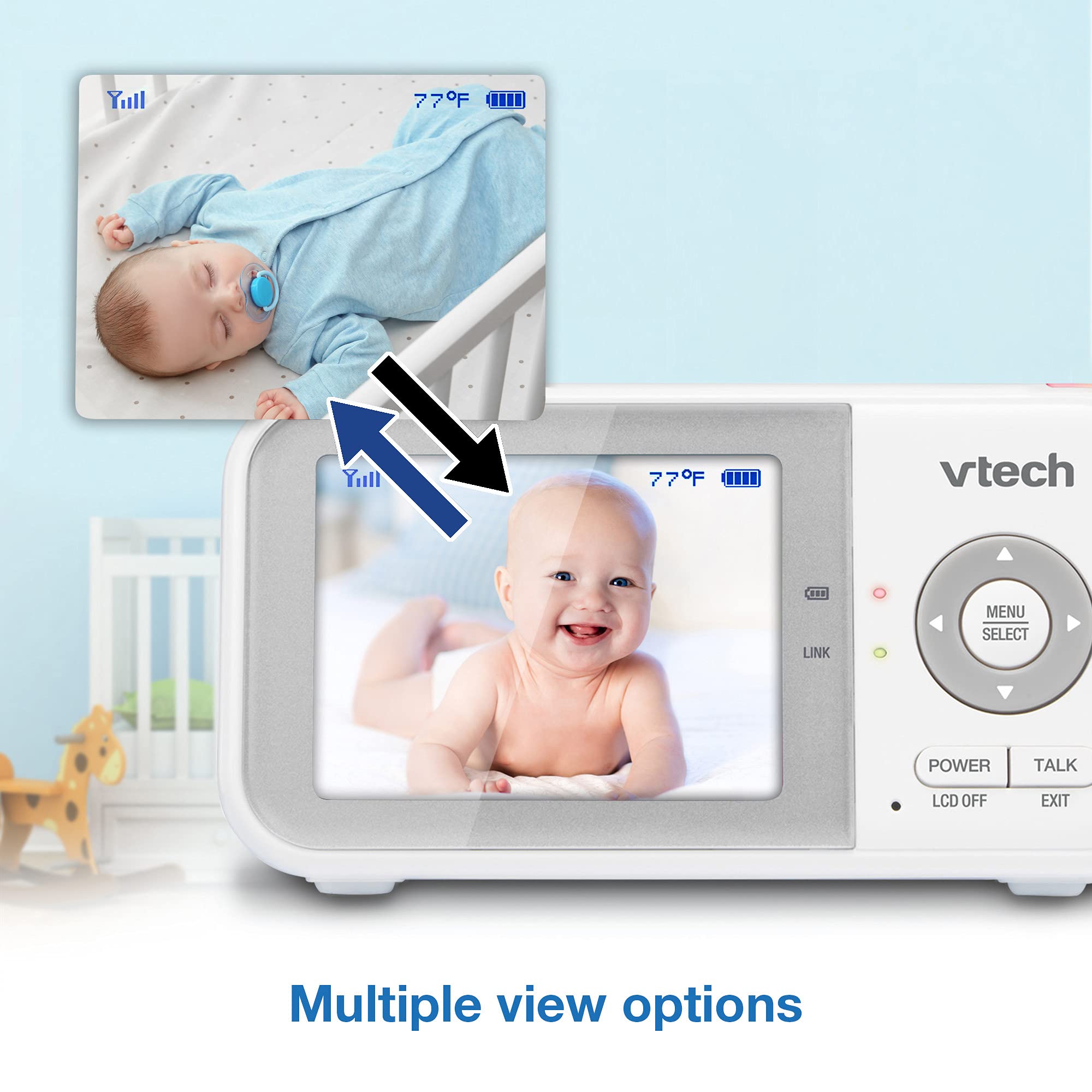 VTech VM819 Baby Monitor, 2.8” Screen, Night Vision, 2-Way Audio, Temperature Sensor and Lullabies, Secure Transmission No WiFi